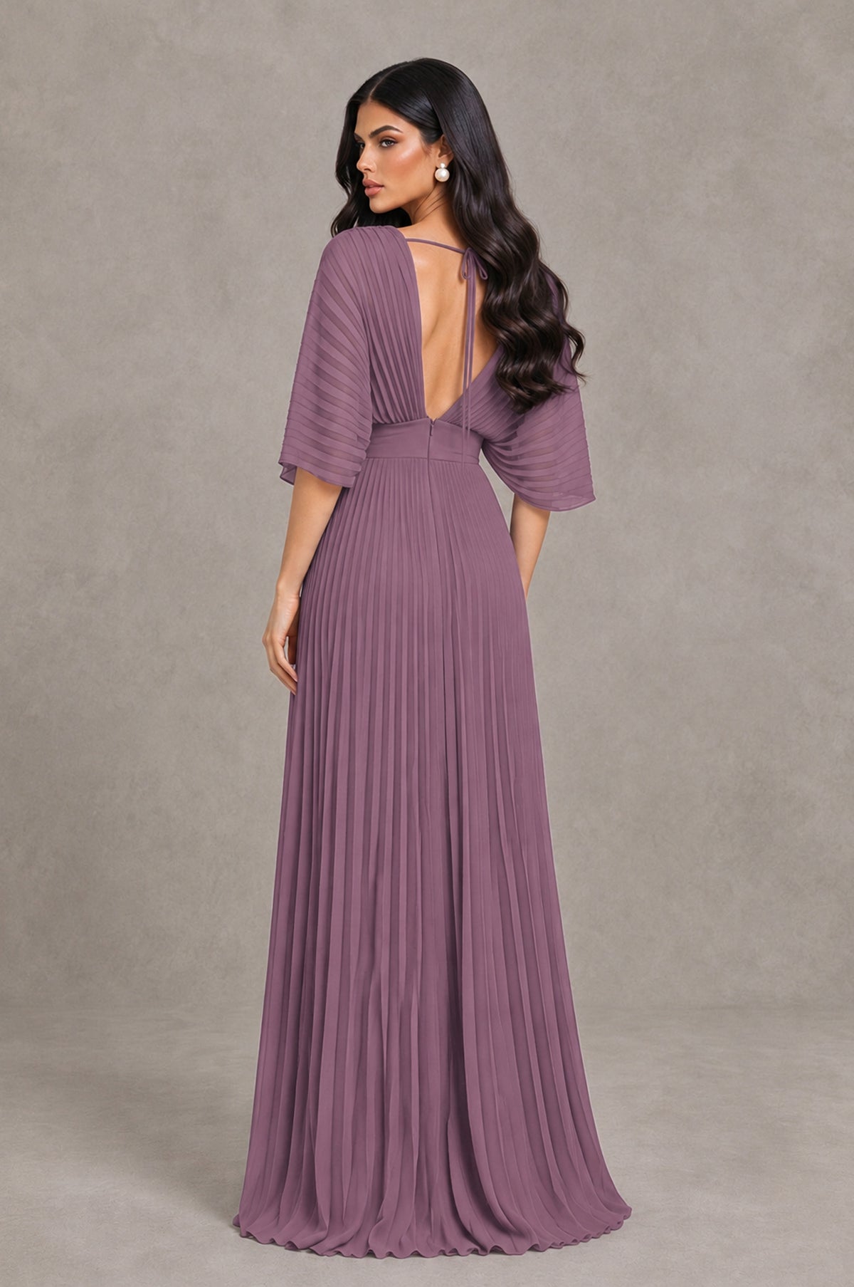 BOLODOO Wisteria V-Neck Pleated Flutter Sleeve Formal Dress - Wisteria - Wisteria_2