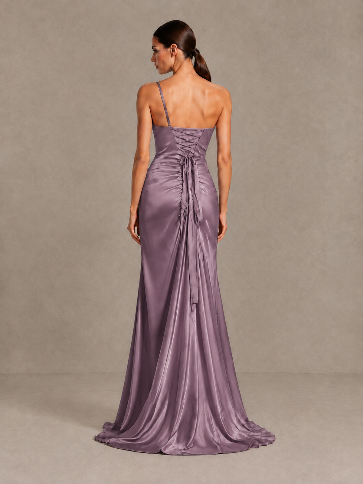 BOLODOO Wisteria One Shoulder Satin Evening Gown with High Slit and Sweep Train - Wisteria - Wisteria_2