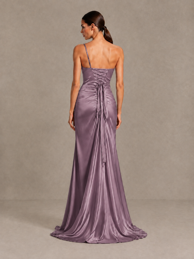 BOLODOO Wisteria One Shoulder Satin Evening Gown with High Slit and Sweep Train - Wisteria - Wisteria_2