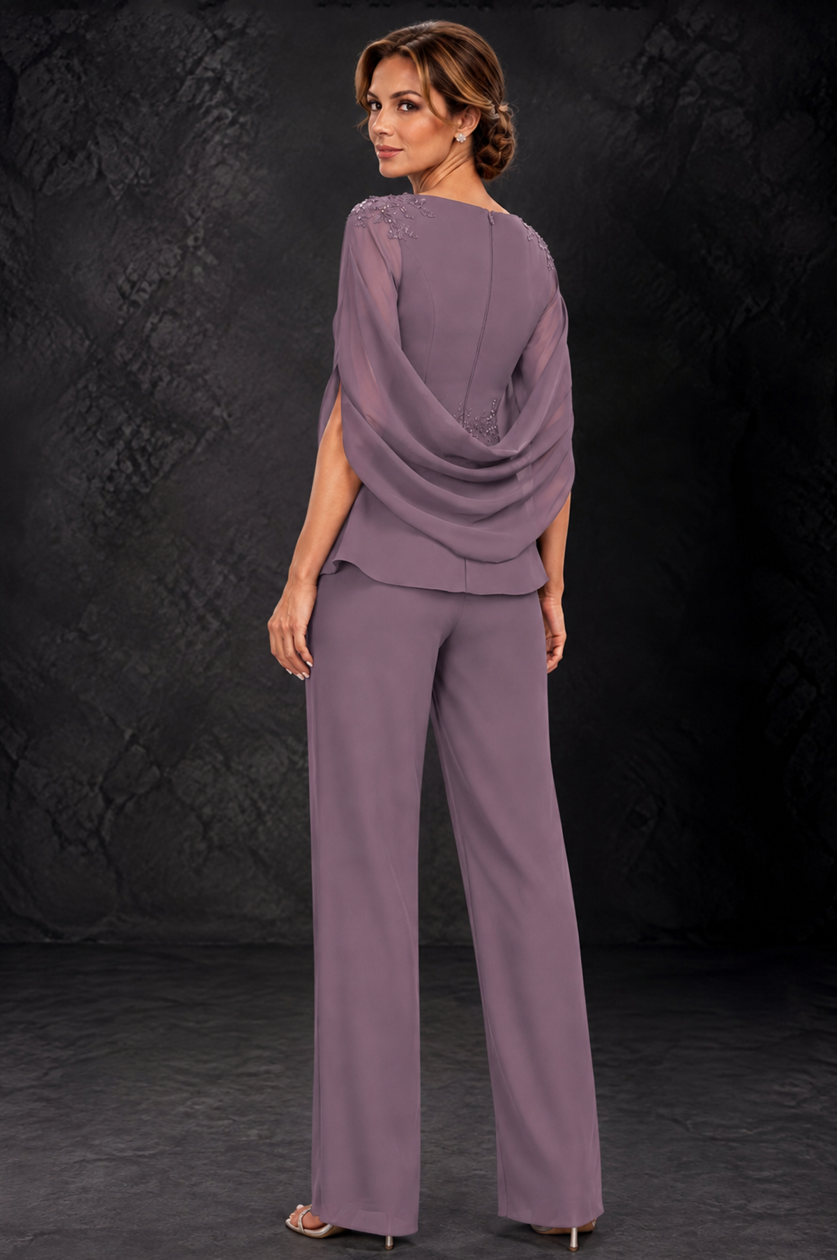 BOLODOO Wisteria Embellished Cape Sleeve Mother of the Bride Pantsuit - Wisteria - Wisteria_2