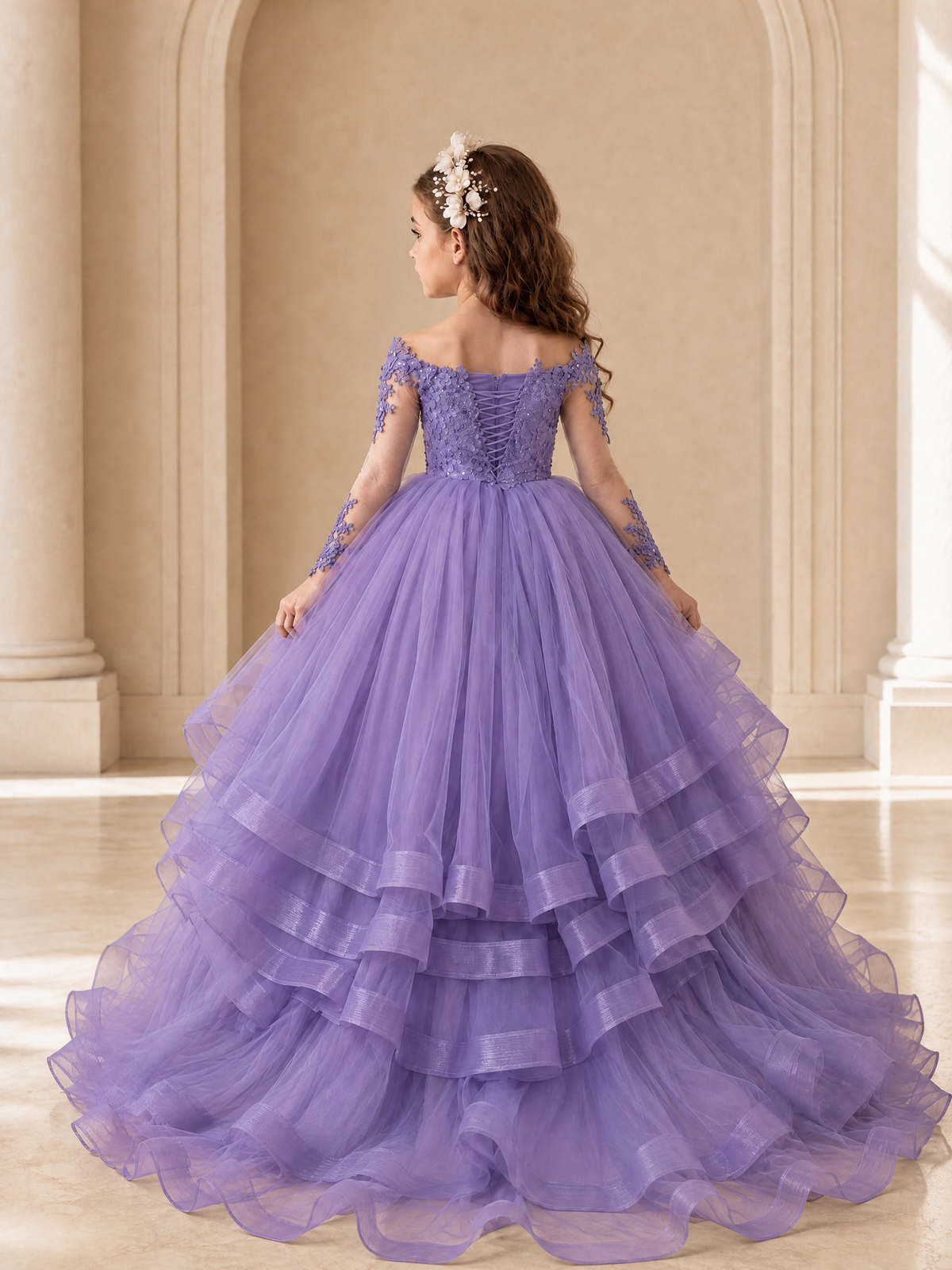 BOLODOO Wisteria Lace Long Sleeve Tiered Flower Girl Dress - Wisteria - Wisteria_2