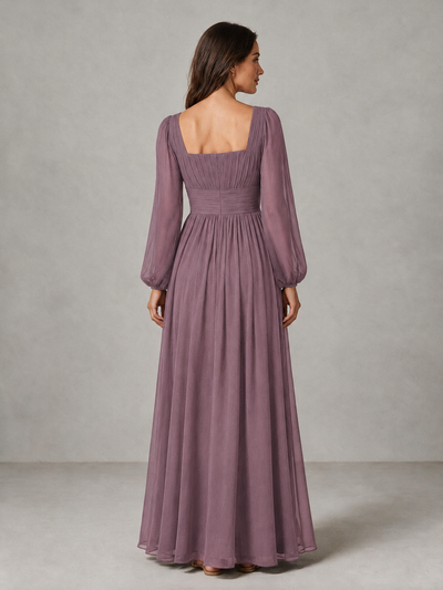 BOLODOO Wisteria Square Neck Long Sleeve Chiffon Bridesmaid Dress - Wisteria - Wisteria_2