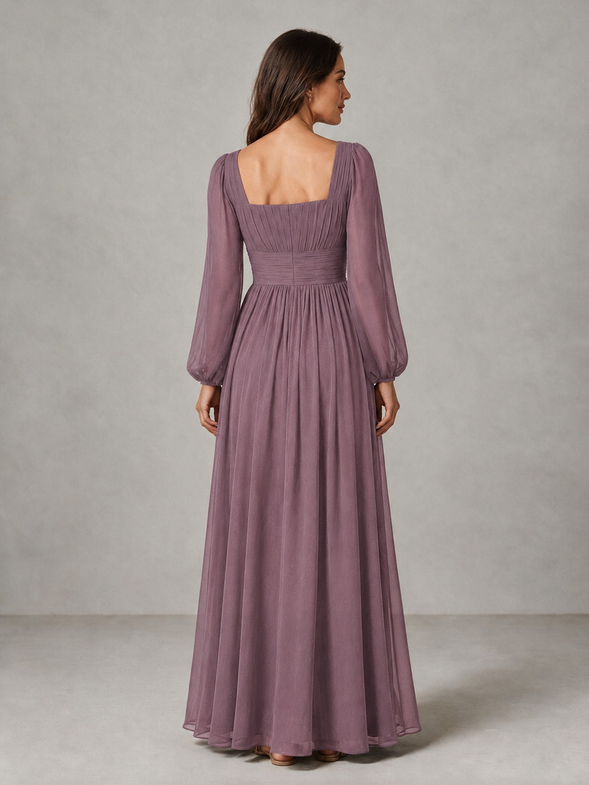BOLODOO Wisteria Square Neck Long Sleeve Chiffon Bridesmaid Dress - Wisteria - Wisteria_2