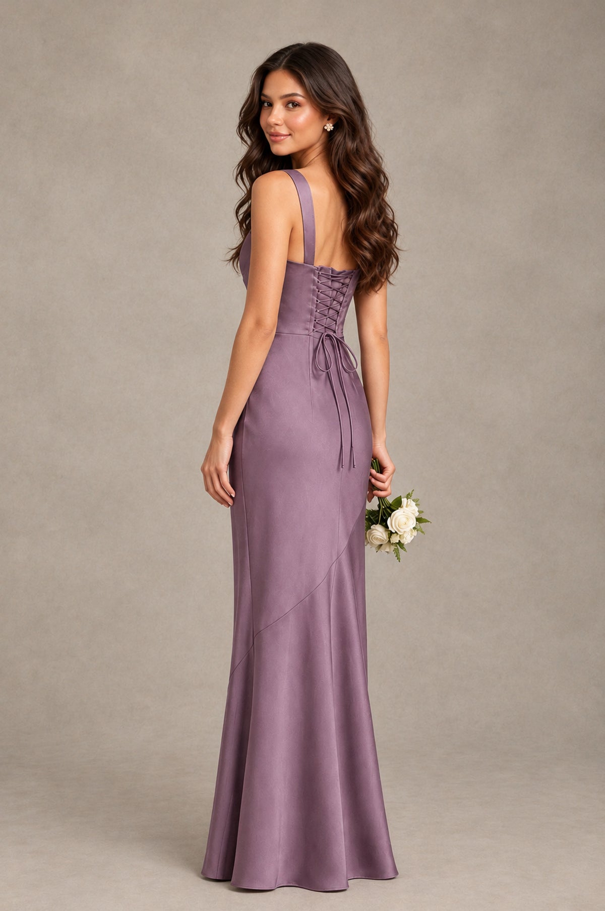 BOLODOO Wisteria Square Neck Ruched Satin Lace-Up Bridesmaid Dress - Wisteria - Wisteria_2