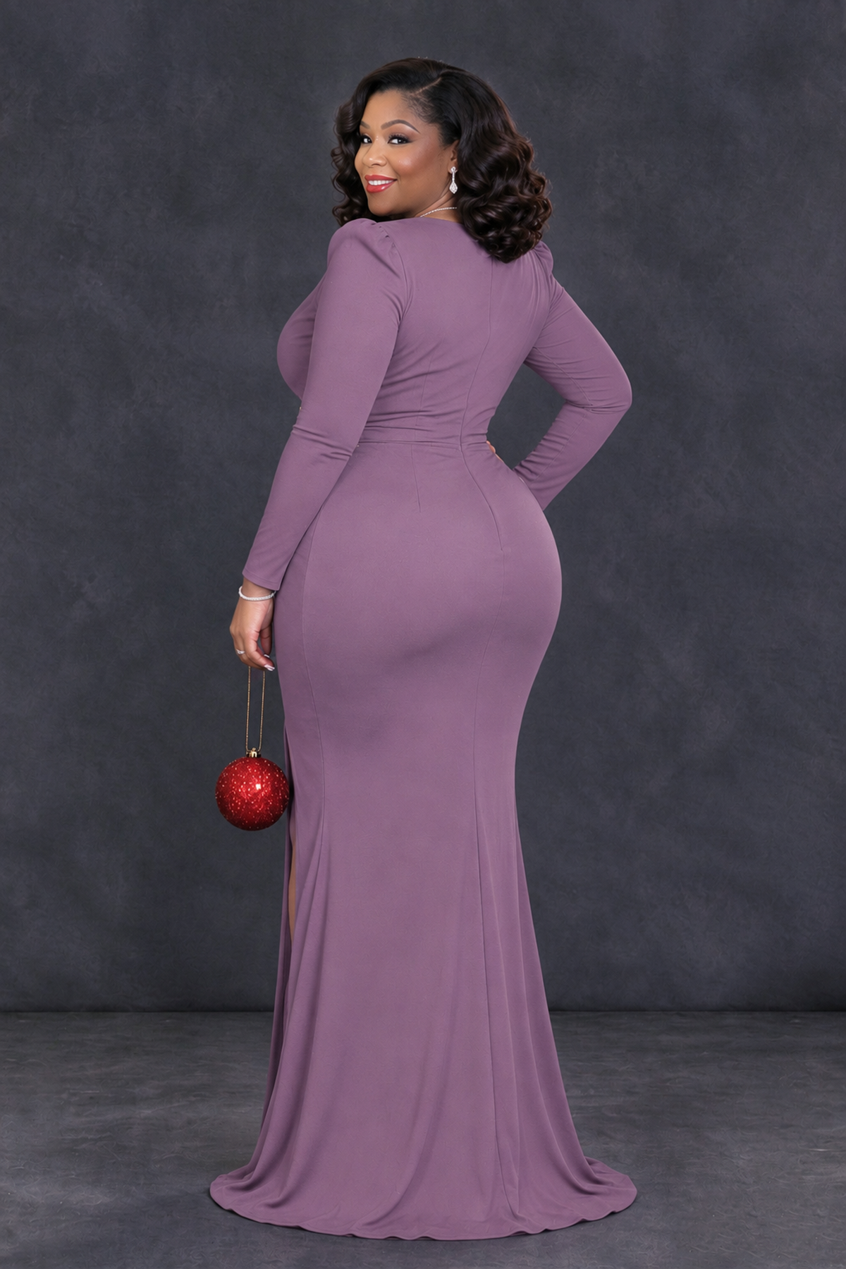 BOLODOO Wisteria Plus Size Long Sleeve V-Neck Mother of the Bride Dress with Slit - Wisteria - Wisteria_2