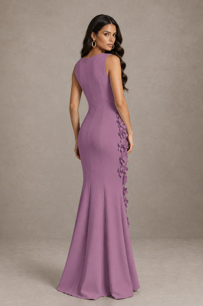 BOLODOO Wisteria Bateau Neck Sleeveless Asymmetric Peplum 3D Petal Appliqué Mermaid Gown BD0421 - Wisteria - Wisteria_2
