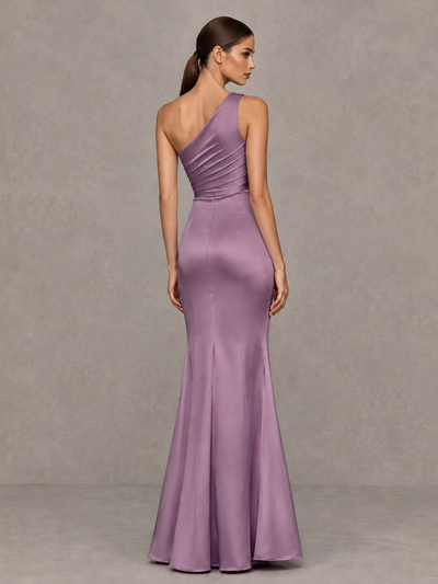 BOLODOO Wisteria One-Shoulder Ruched Satin-Look Evening Gown with High Slit - Wisteria - Wisteria_2