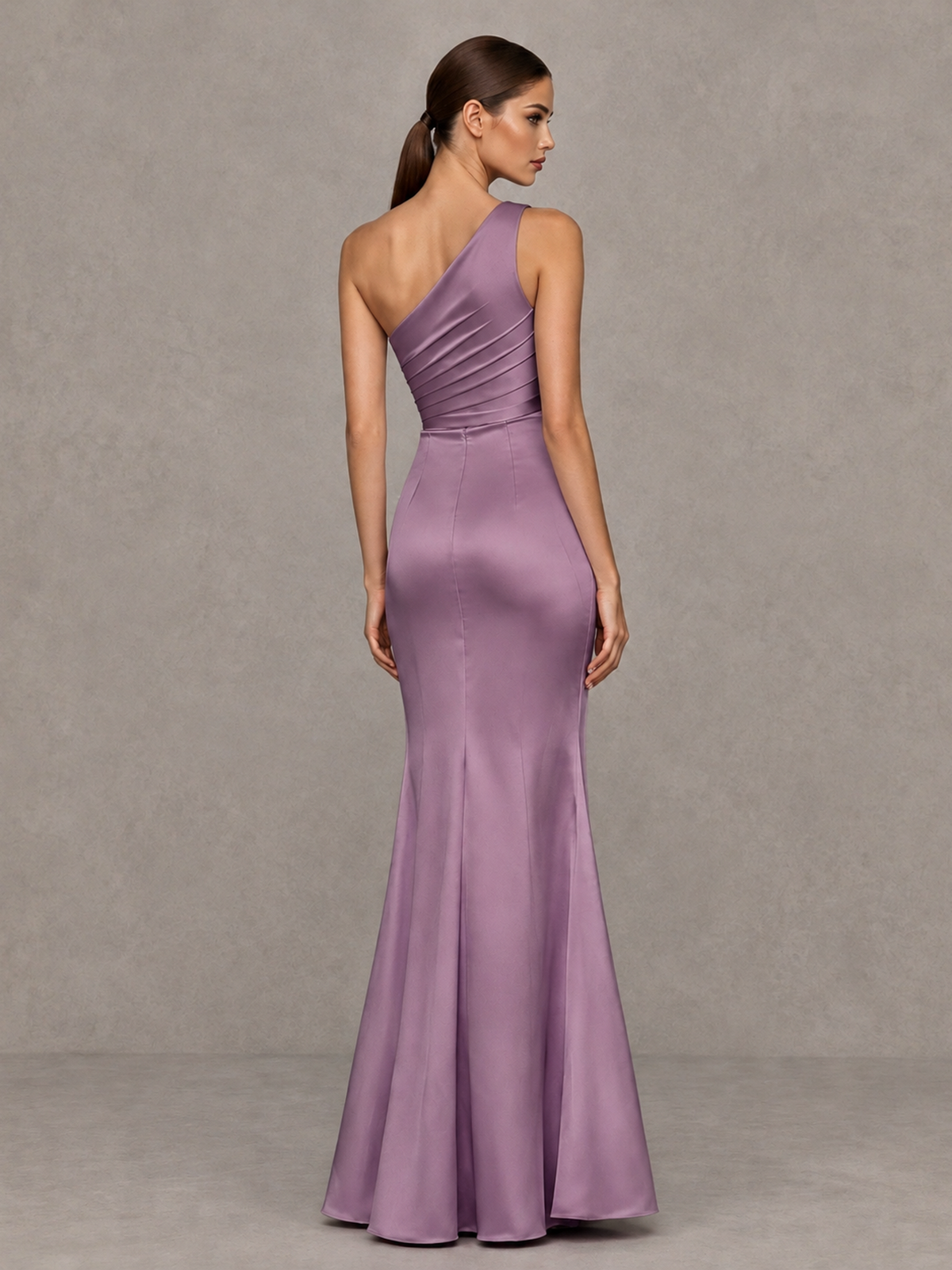 BOLODOO Wisteria One-Shoulder Ruched Satin-Look Evening Gown with High Slit - Wisteria - Wisteria_2
