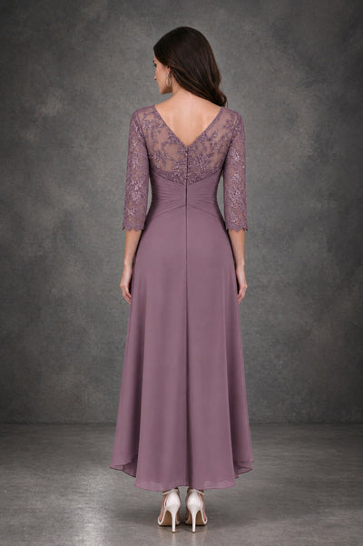 BOLODOO Wisteria Sequin Lace & Chiffon Tea-Length Mother of the Bride Dress with 3/4 Sleeves - Wisteria - Wisteria_2