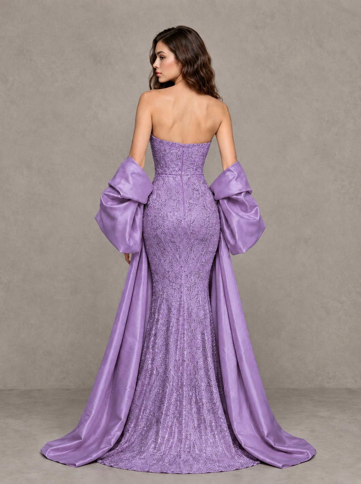 BOLODOO Wisteria Strapless Sparkle Mermaid Prom Dress with Front Slit and Draped Sleeves - Wisteria - Wisteria_2