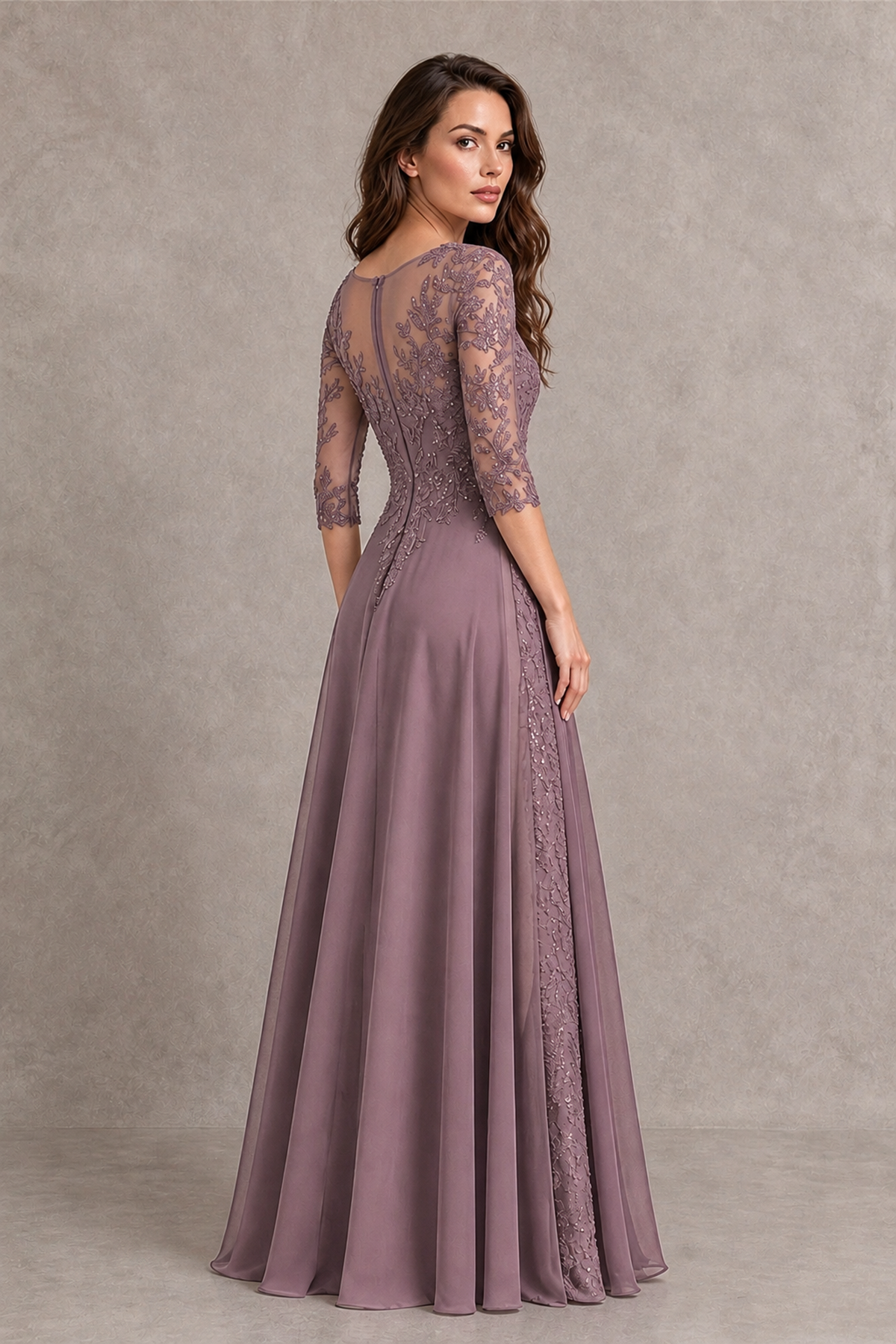 BOLODOO Midnight Wisteria Beaded Lace Appliqué Chiffon A-Line Gown | Mother of the Bride & Formal Evening Dress - Wisteria - Wisteria_2