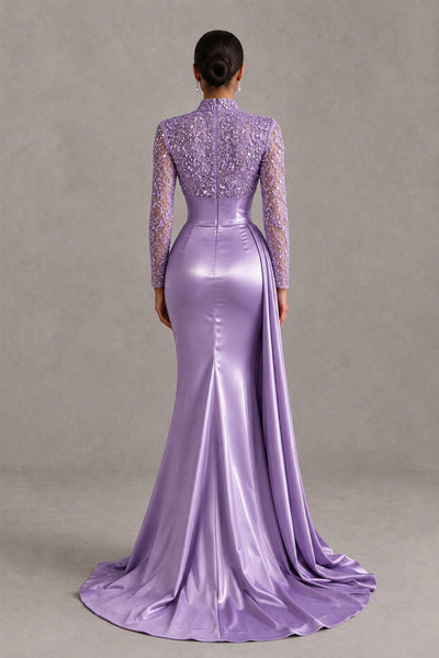 BOLODOO Wisteria Long Sleeve Embellished Satin Mermaid Evening Gown - Wisteria - Wisteria_2