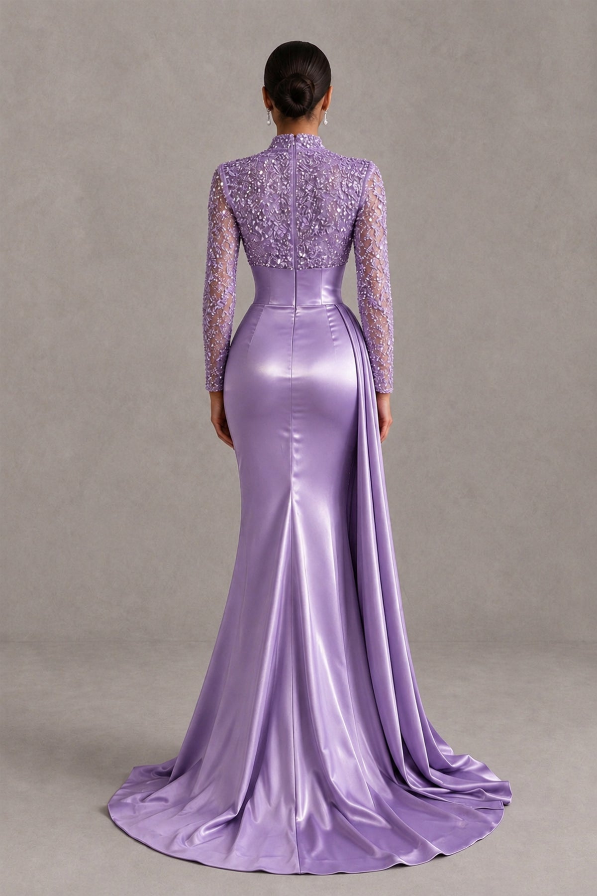 BOLODOO Wisteria Long Sleeve Embellished Satin Mermaid Evening Gown - Wisteria - Wisteria_2