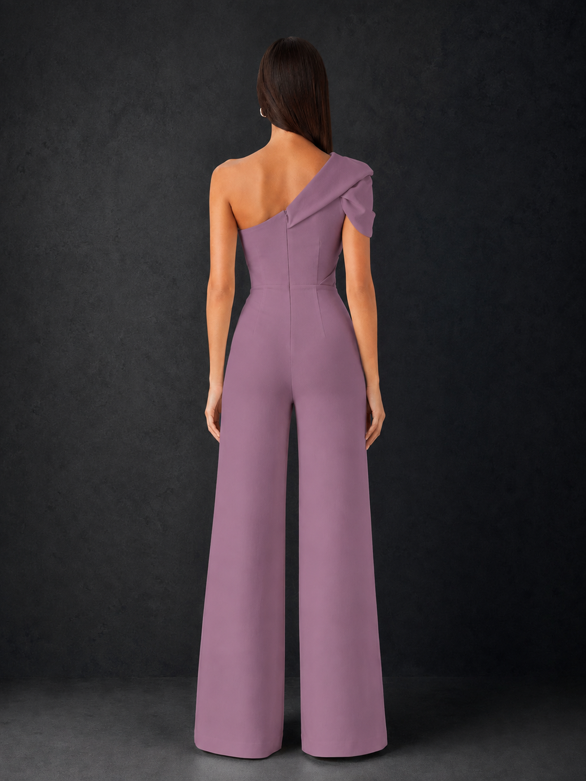 BOLODOO Wisteria One-Shoulder Puff Sleeve Wide-Leg Jumpsuit with Front Slit and Open Back - Wisteria