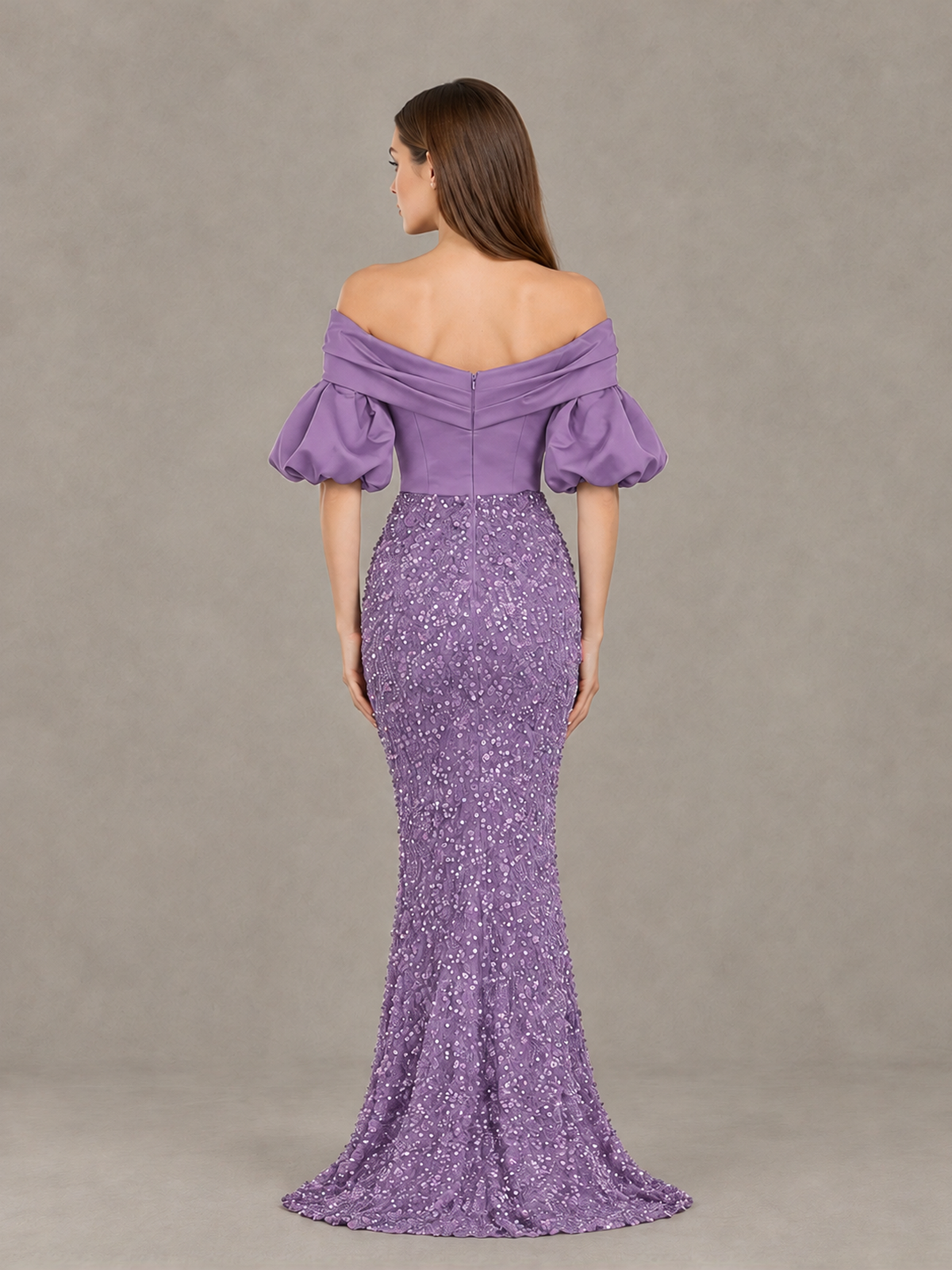 BOLODOO Wisteria Off-Shoulder Puff Sleeve Sequin Mermaid Evening Dress - Wisteria - Wisteria_2
