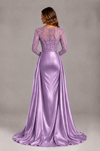 BOLODOO Wisteria Long Sleeve Embellished Satin Evening Gown with Sweep Train - Wisteria - Wisteria_2