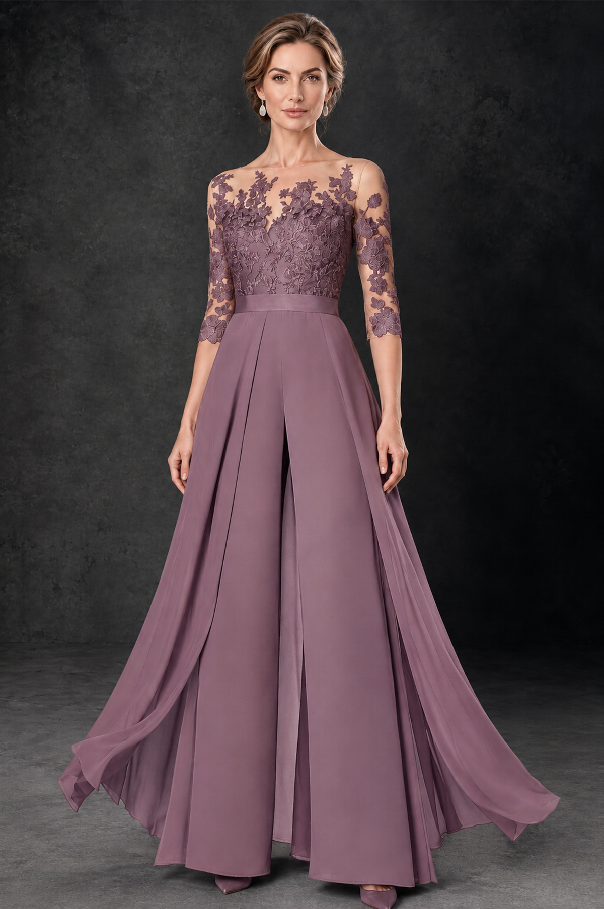 BOLODOO Wisteria Lace Wide-Leg Jumpsuit with Three-Quarter Sleeves - Wisteria - Wisteria_2