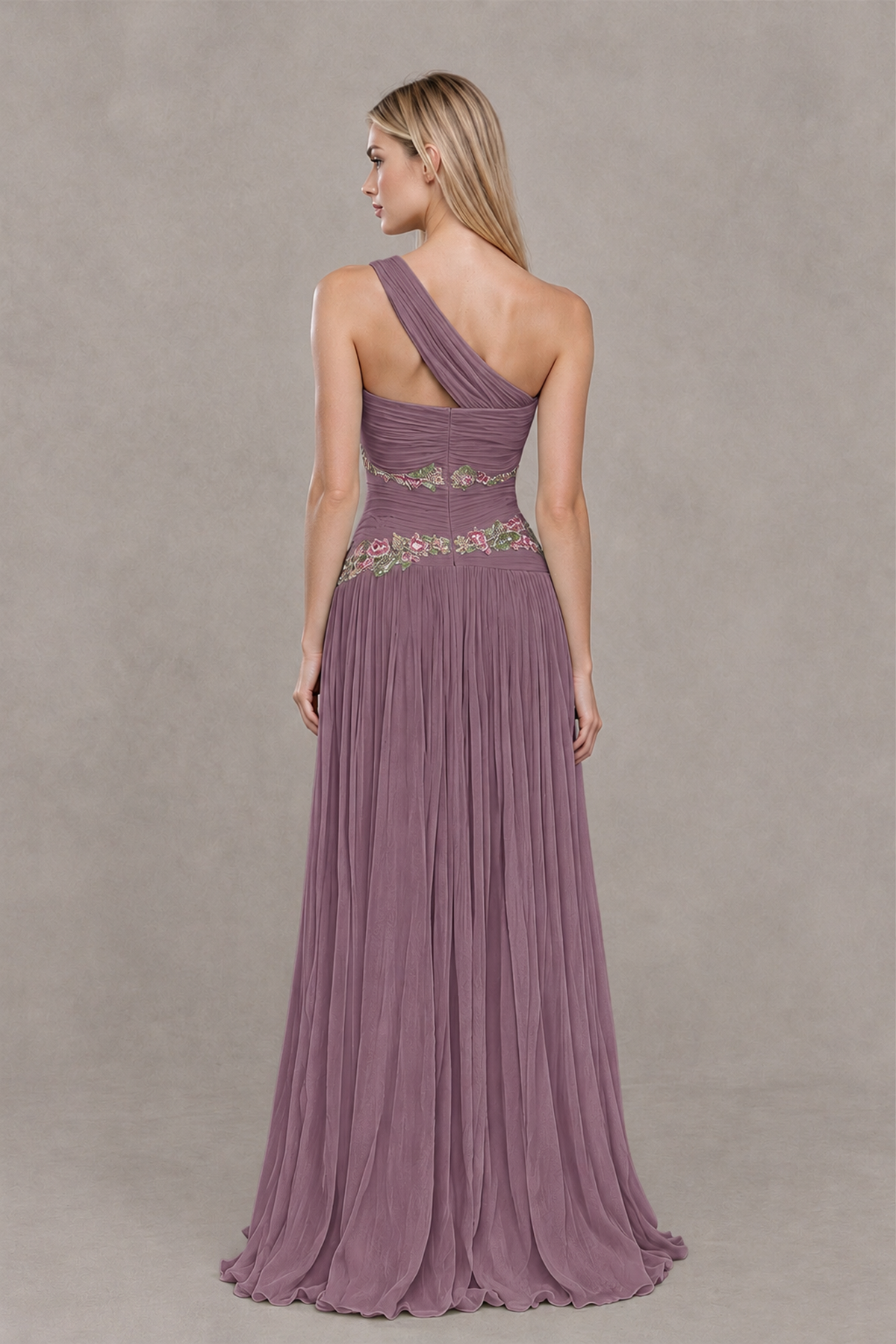 BOLODOO Wisteria One-Shoulder Floral Applique A-Line Evening Dress - Wisteria - Wisteria_2