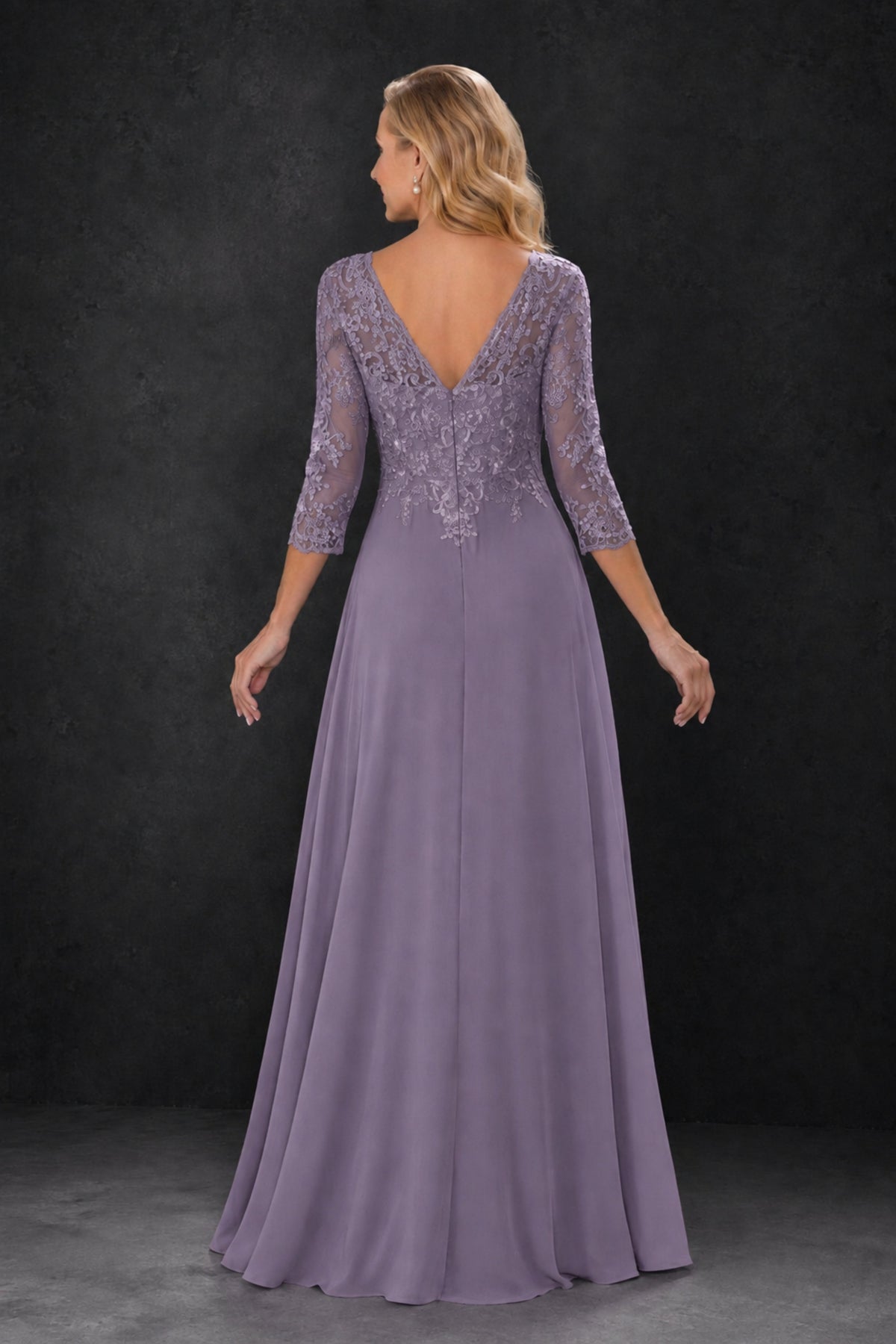 BOLODOO Wisteria Lace Embroidered Mother of the Bride Dress with 3/4 Sleeves - Wisteria