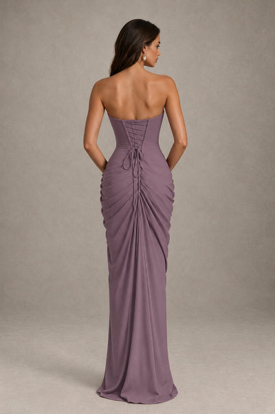 BOLODOO Strapless Draped Maxi Dress - Wisteria Backless Evening Gown with High Slit - Wisteria - Wisteria_2