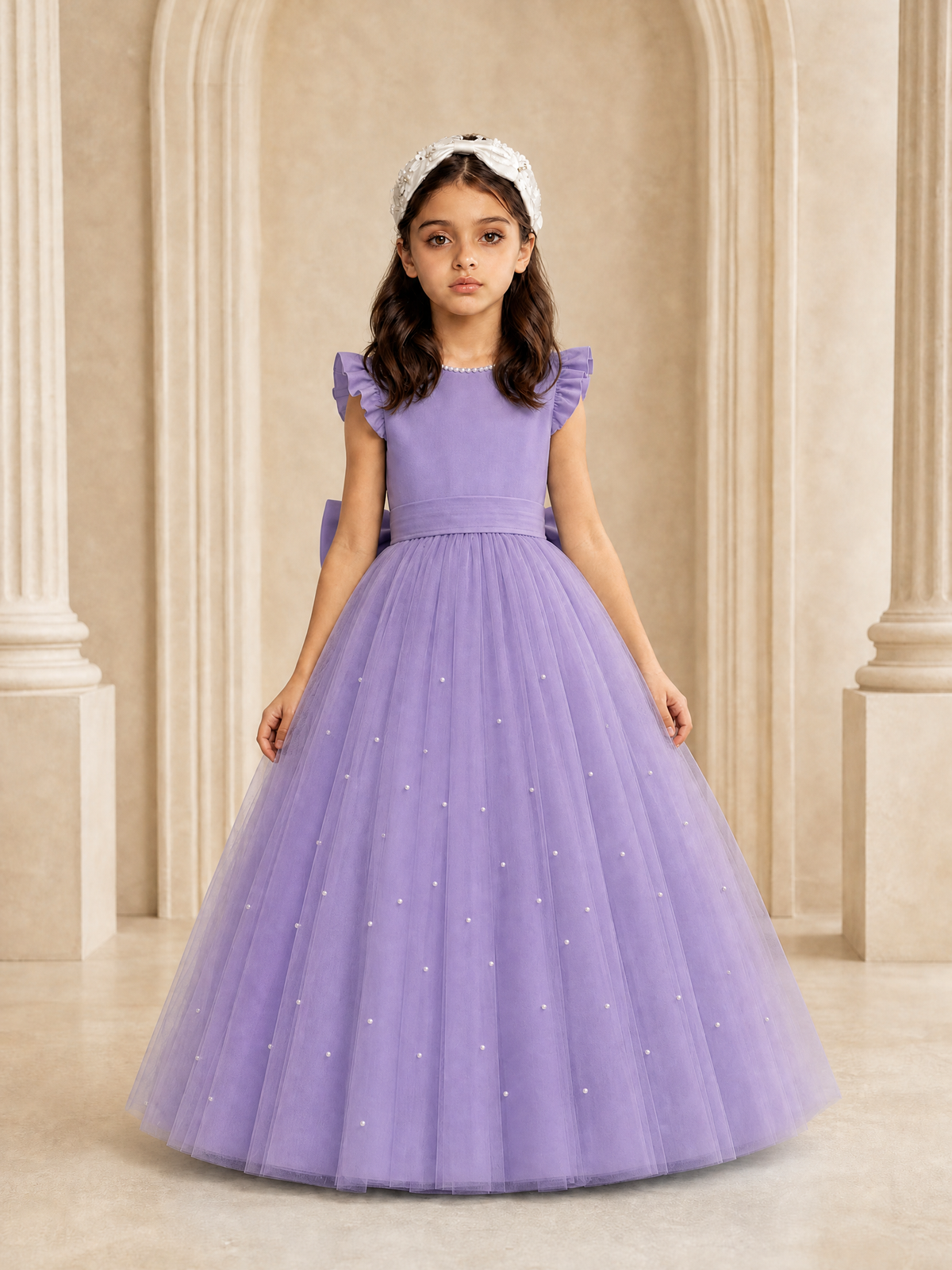 BOLODOO Wisteria Tulle Flower Girl Dress with Ruffle Sleeves & Bow Back - Wisteria - Wisteria_2