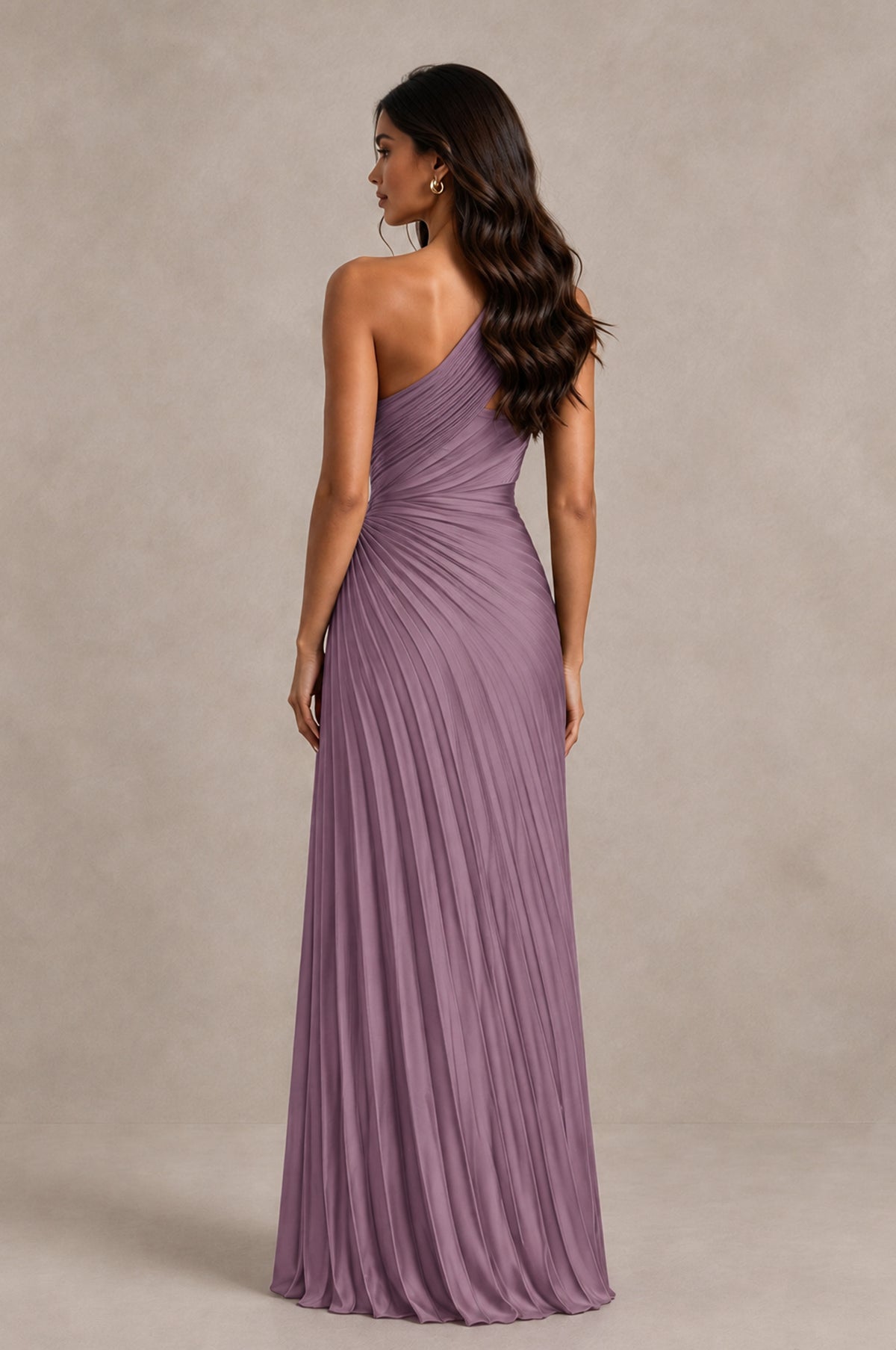 BOLODOO Wisteria One Shoulder Pleated Evening Dress with Ruched Waist and High Slit - Wisteria - Wisteria_2