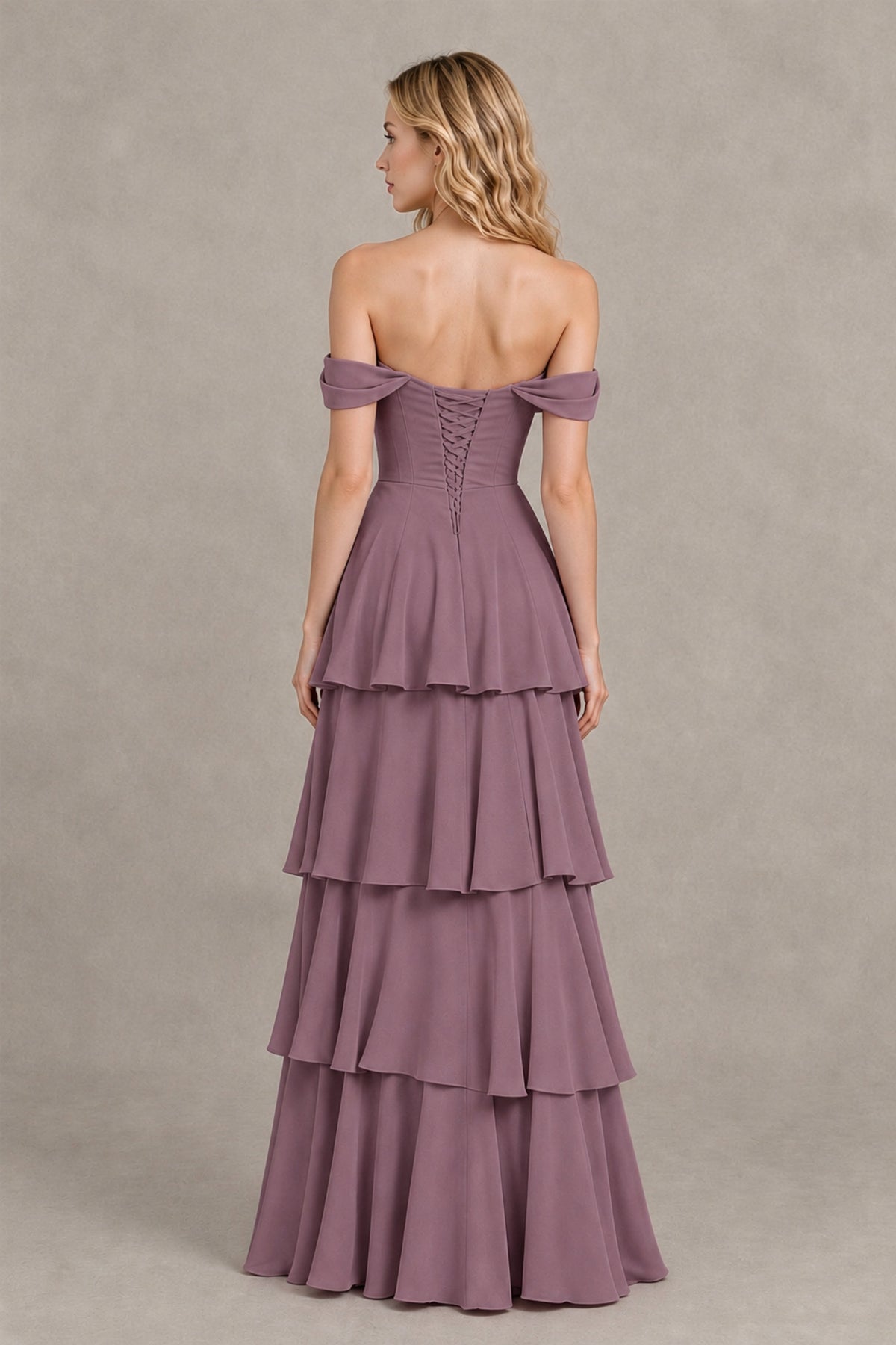 BOLODOO Wisteria Off-the-Shoulder Tiered A-Line Evening Bridesmaid Dress - Wisteria - Wisteria_2