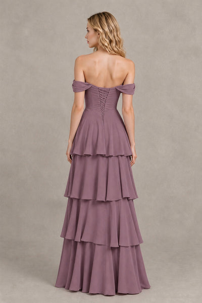 BOLODOO Wisteria Off-the-Shoulder Tiered A-Line Evening Bridesmaid Dress - Wisteria - Wisteria_2