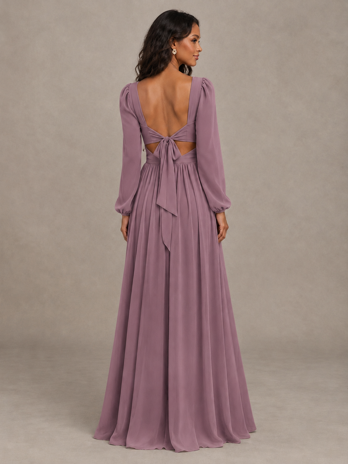 BOLODOO Wisteria V-Neck Long Sleeve Bridesmaid Dress with Tie Back and Slit - Wisteria - Wisteria_2