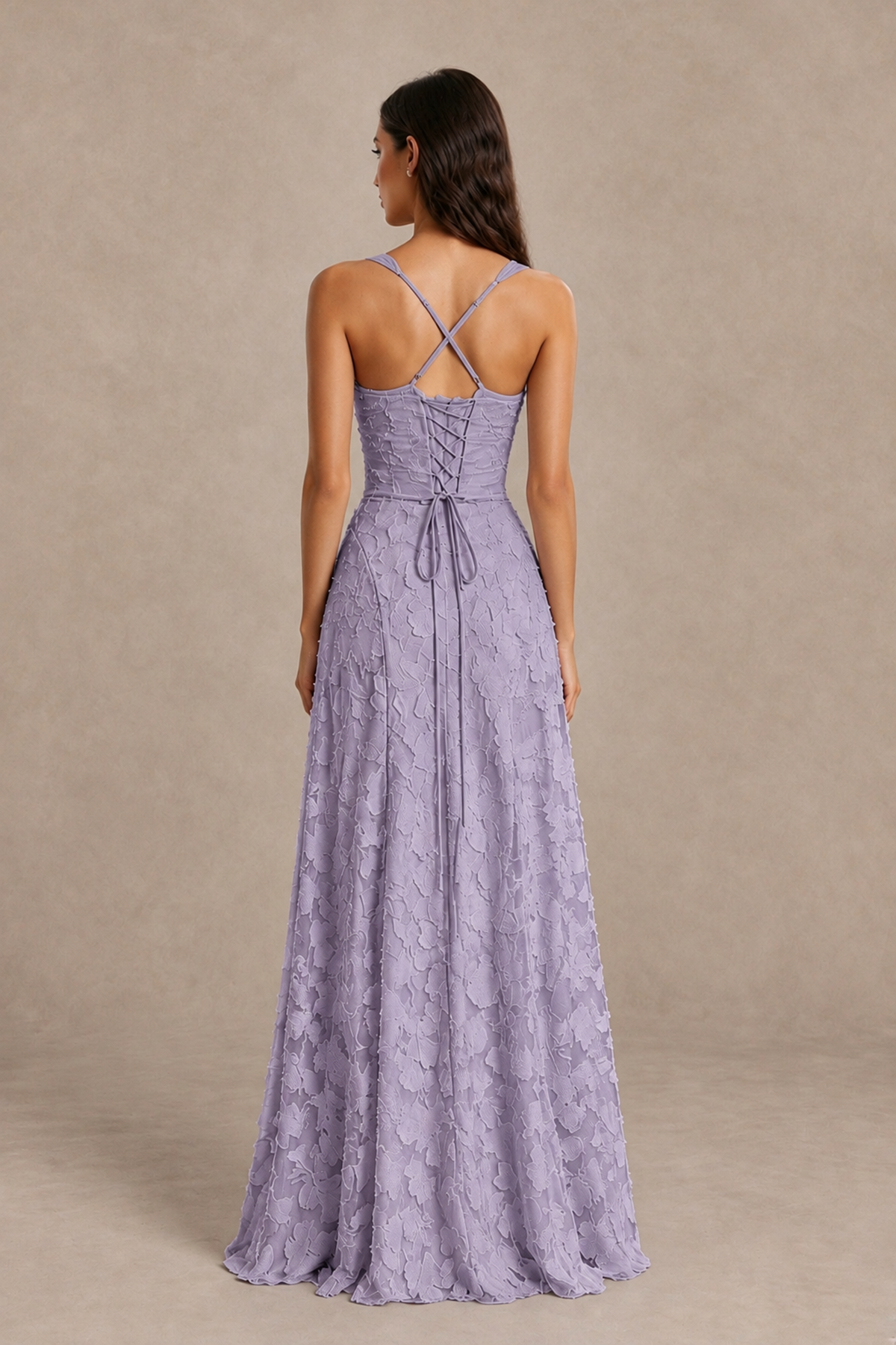 BOLODOO Wisteria Floral-Textured A-Line Dress with Lace-Up Back - Wisteria - Wisteria_2