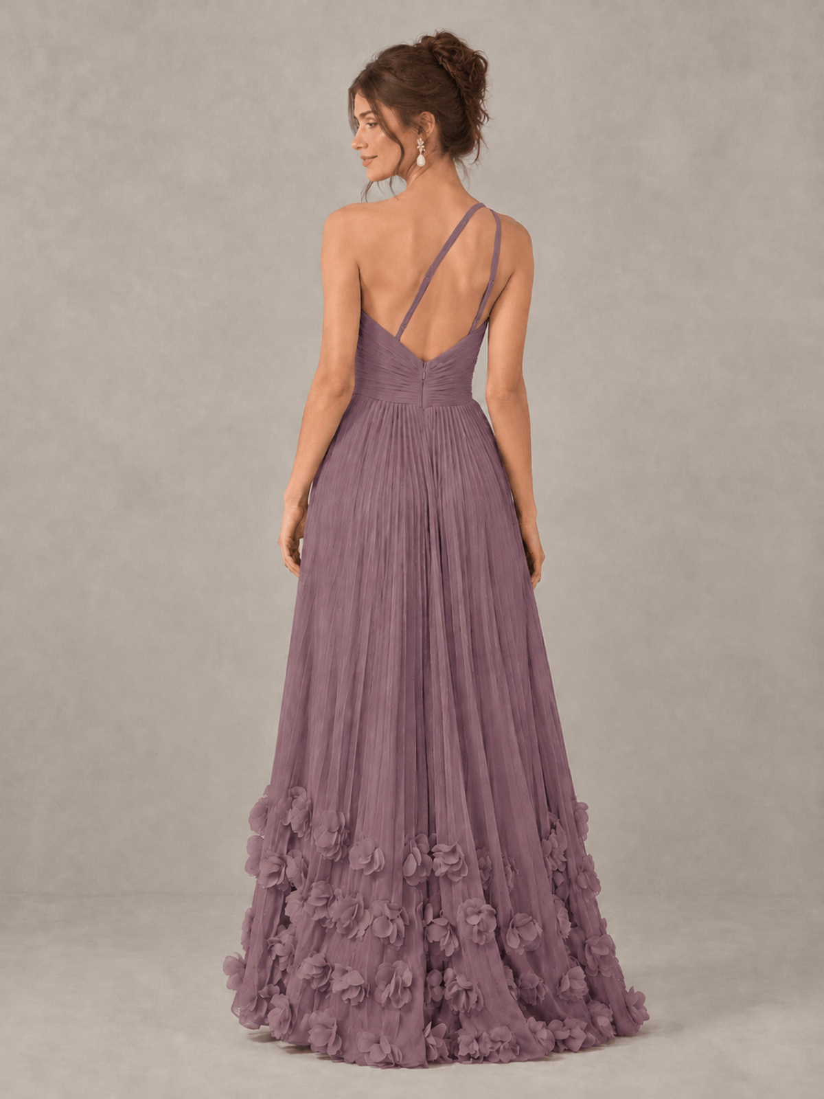 BOLODOO Wisteria One-Shoulder Pleated Bridesmaid Dress with 3D Floral Hem - Wisteria - Wisteria_2