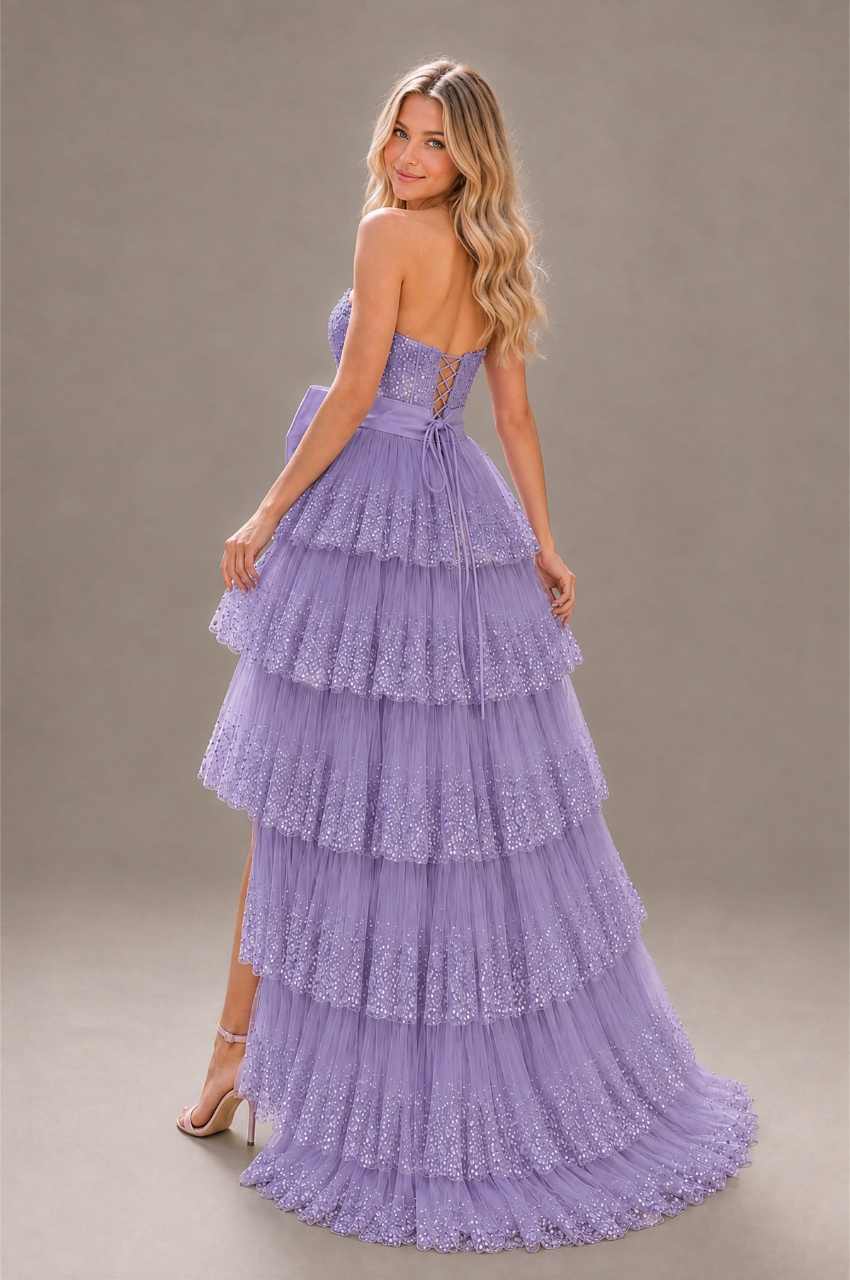 BOLODOO Wisteria Strapless Tiered Tulle Prom Dress with Bow - Wisteria - Wisteria_2