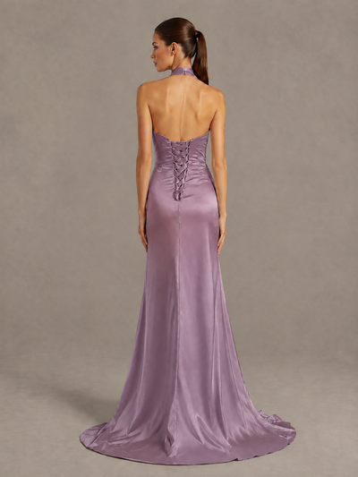 BOLODOO Wisteria Halter Satin Evening & Prom Dress with High Slit - Wisteria - Wisteria_2