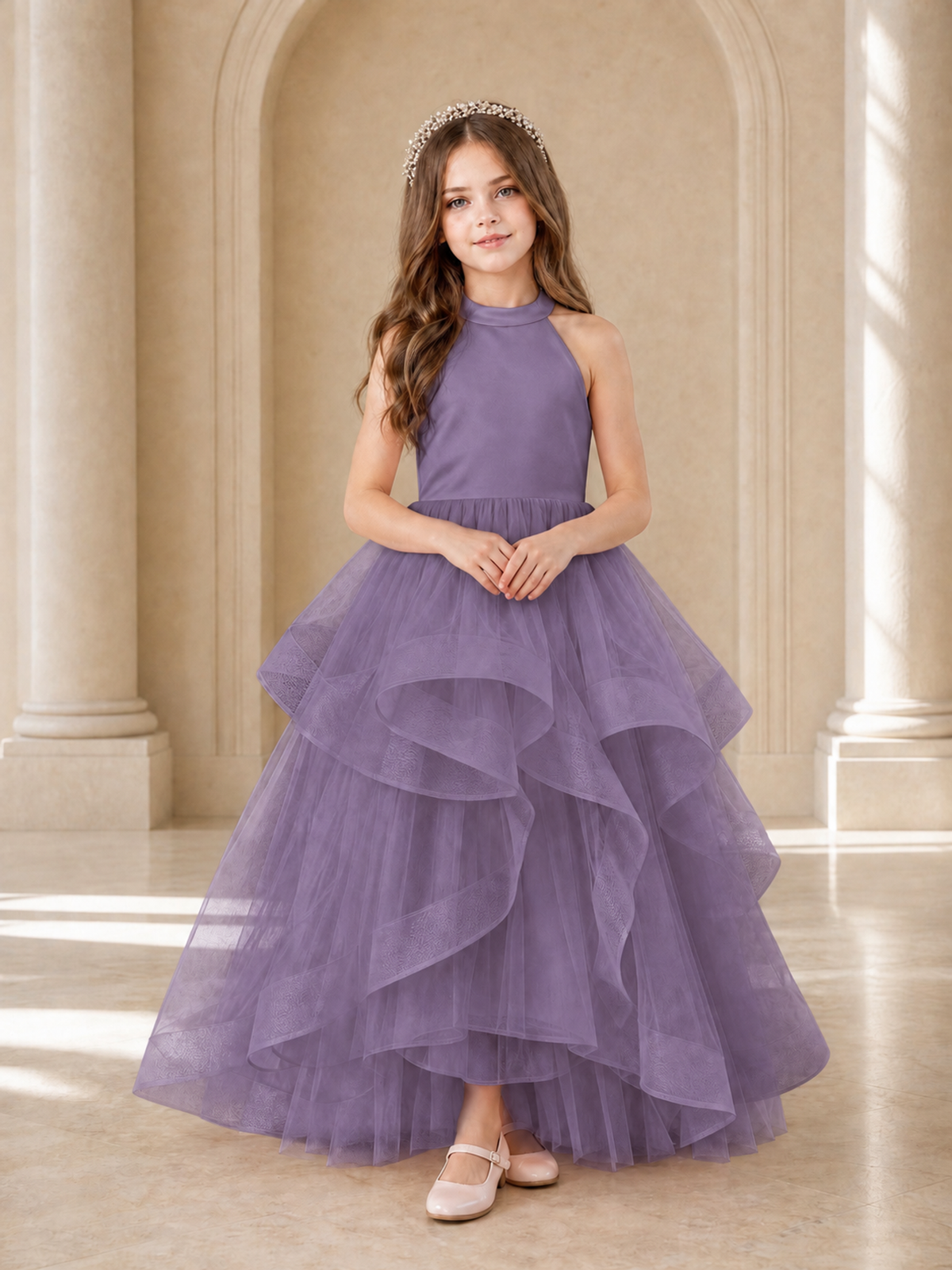 BOLODOO Wisteria Halter Tiered Tulle Flower Girl Dress with Bow Back - Wisteria - Wisteria_2