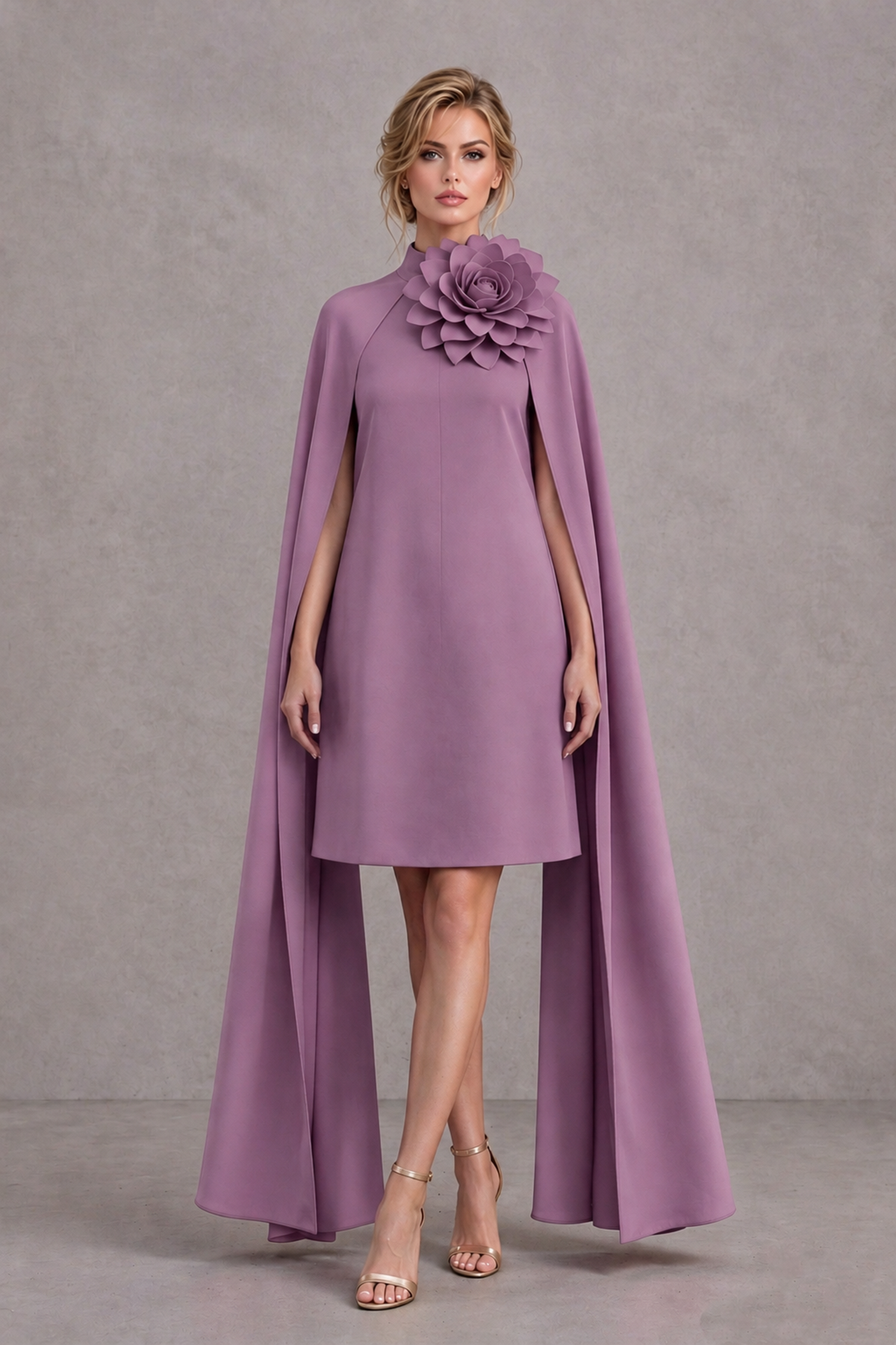 BOLODOO Wisteria High Neck Floral Cape Mini Cocktail Dress - Wisteria - Wisteria_2