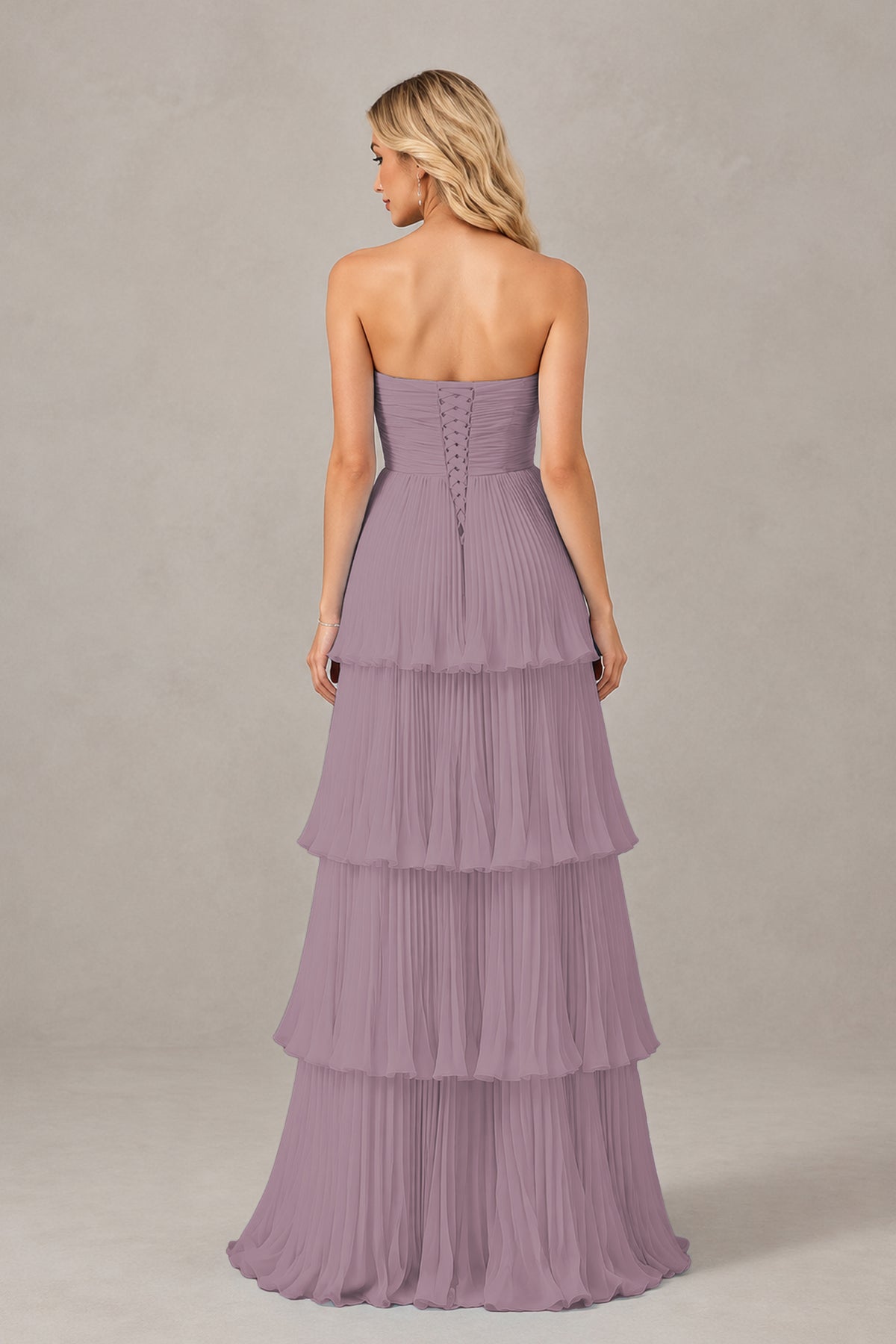 BOLODOO Wisteria Strapless Tiered Chiffon Maxi Dress - Wisteria