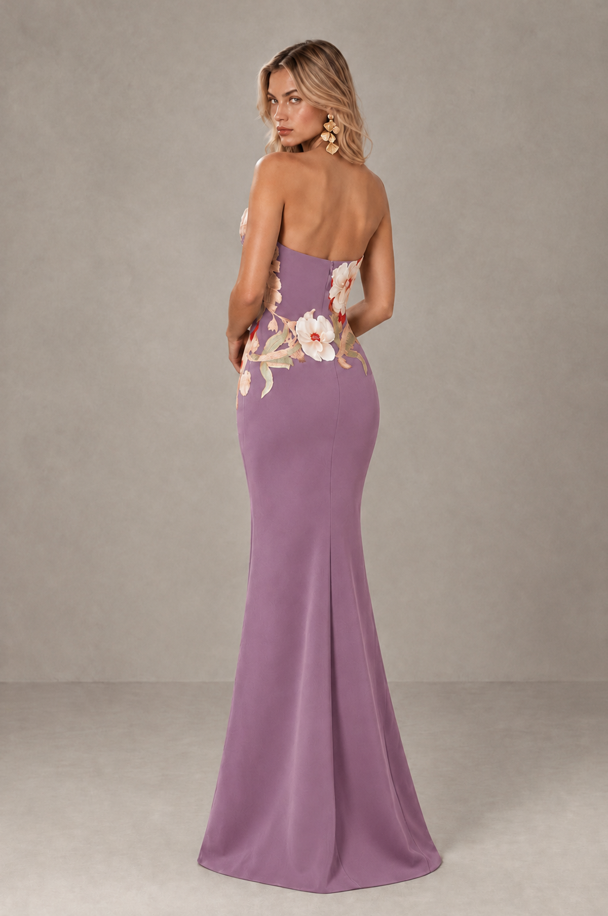BOLODOO Wisteria Strapless Floral Mermaid Evening Dress with Slit - Wisteria - Wisteria_2