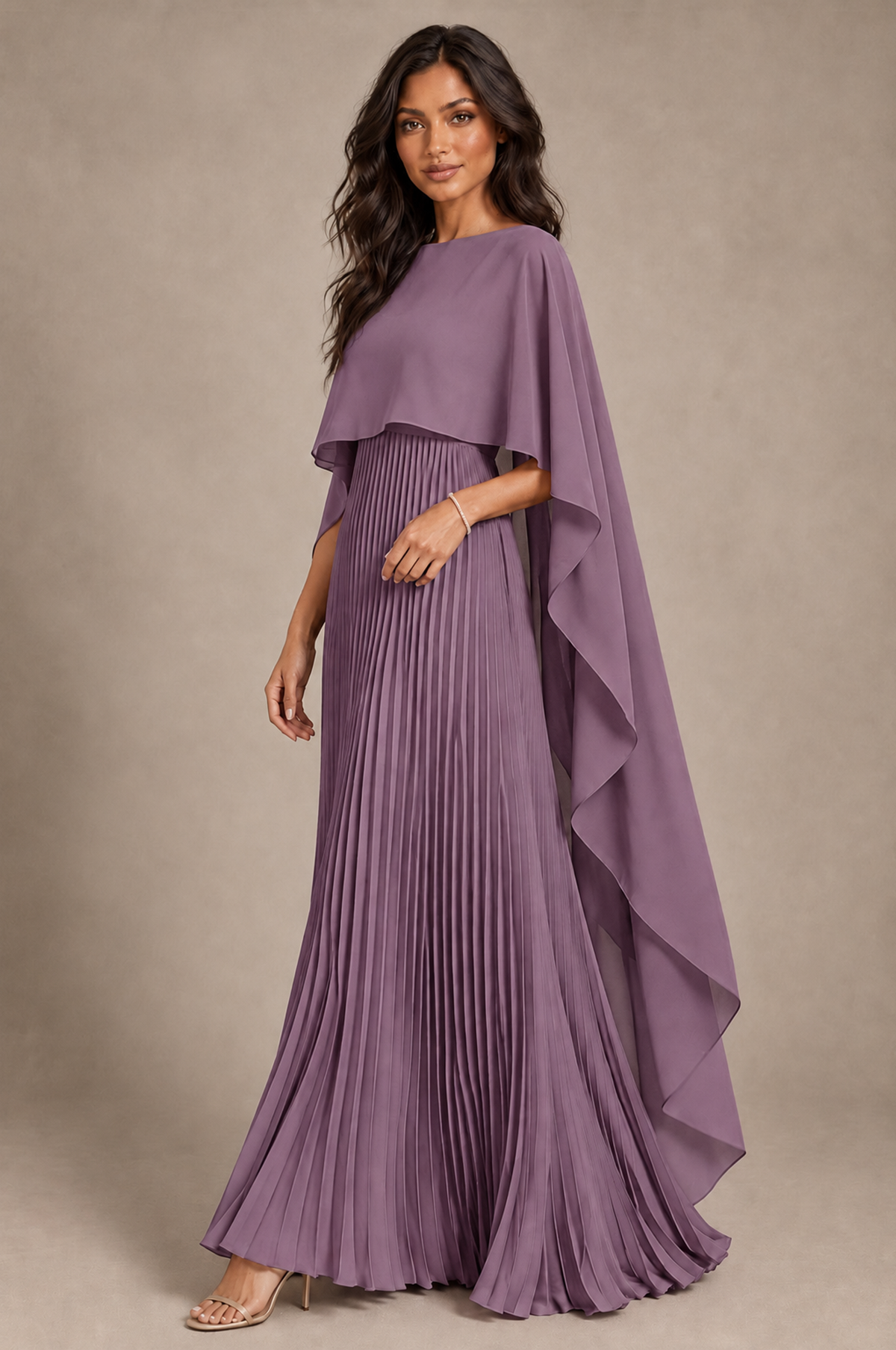 BOLODOO Wisteria Pleated Cape A-Line Evening Dress - Wisteria - Wisteria_2