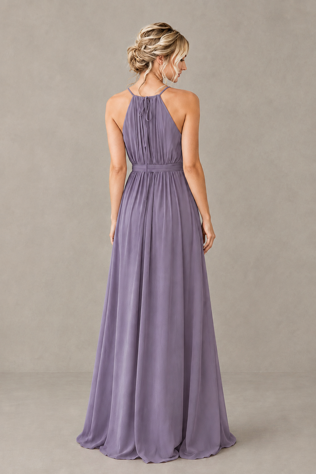 BOLODOO Wisteria Halter Chiffon Bridesmaid Dress with High Slit - Wisteria