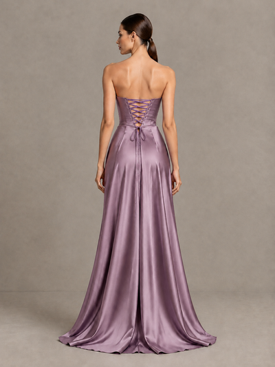 BOLODOO Wisteria Strapless Satin High-Slit Lace-Up Prom Dress - Wisteria - Wisteria_2