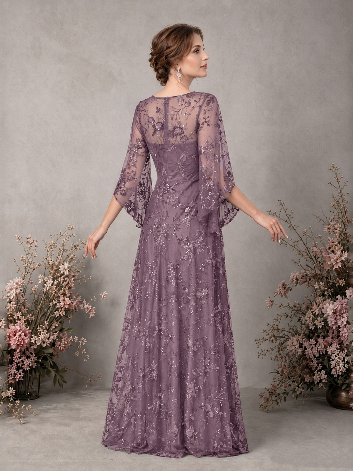 BOLODOO Wisteria Sequin Lace Cape Sleeve Formal Evening Gown - Wisteria - Wisteria_2