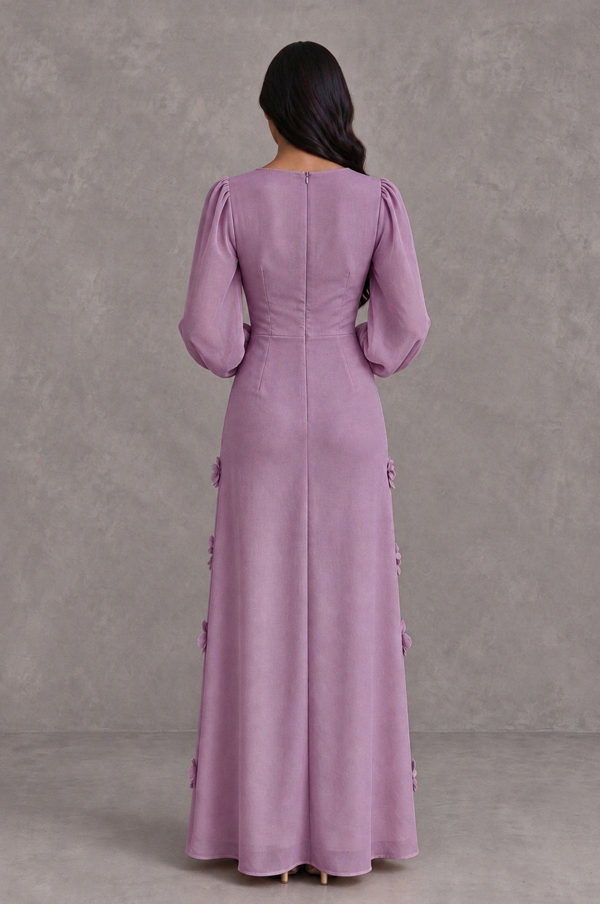 BOLODOO Wisteria Long Sleeve Floral Applique A-Line Evening Dress - Wisteria - Wisteria_2