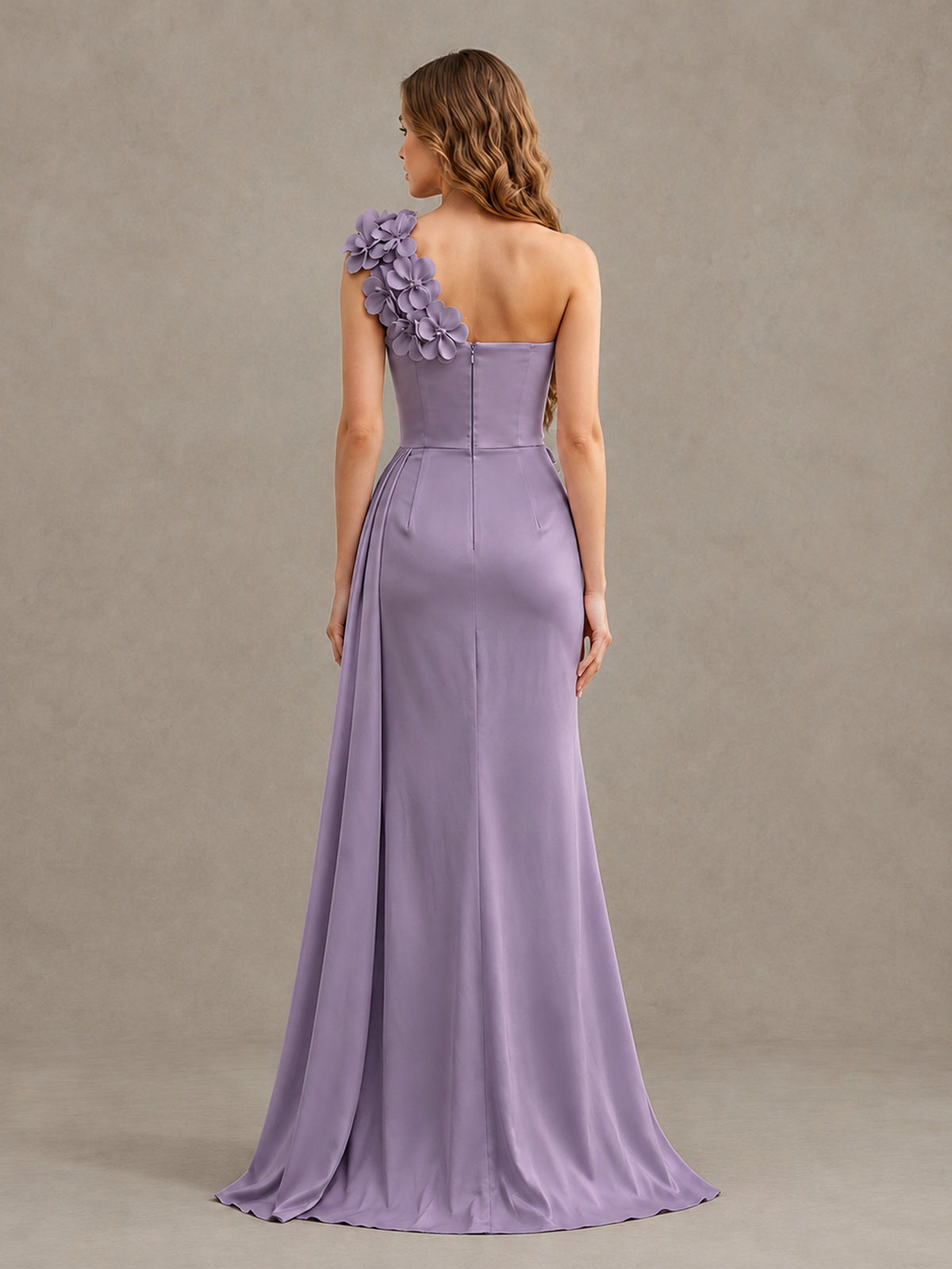 BOLODOO Wisteria One-Shoulder Satin Mermaid Evening Gown with 3D Floral Appliqué - Wisteria - Wisteria_2