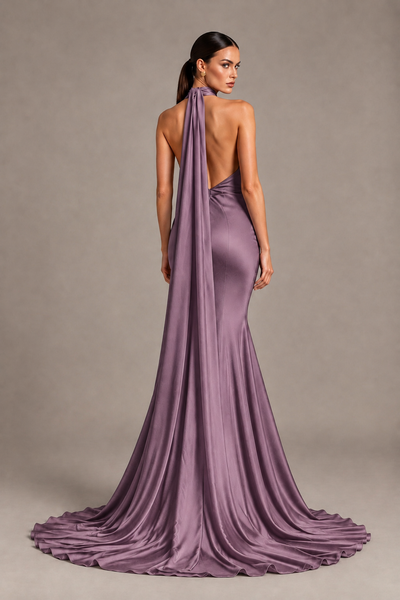 BOLODOO Wisteria One-Shoulder Satin Mermaid Evening Dress with Scarf - Wisteria - Wisteria_2