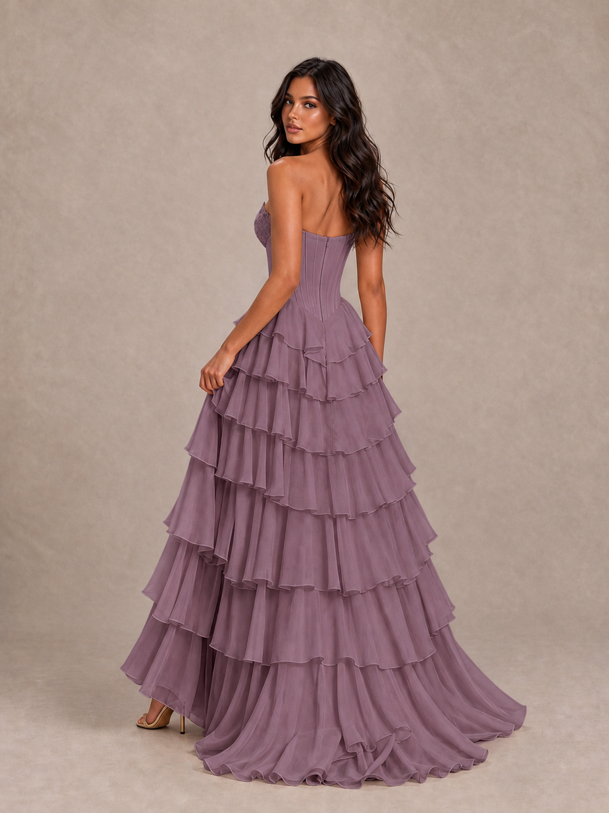 BOLODOO Wisteria Strapless Corset Tiered Ruffle Prom Dress with High Slit - Wisteria - Wisteria_2