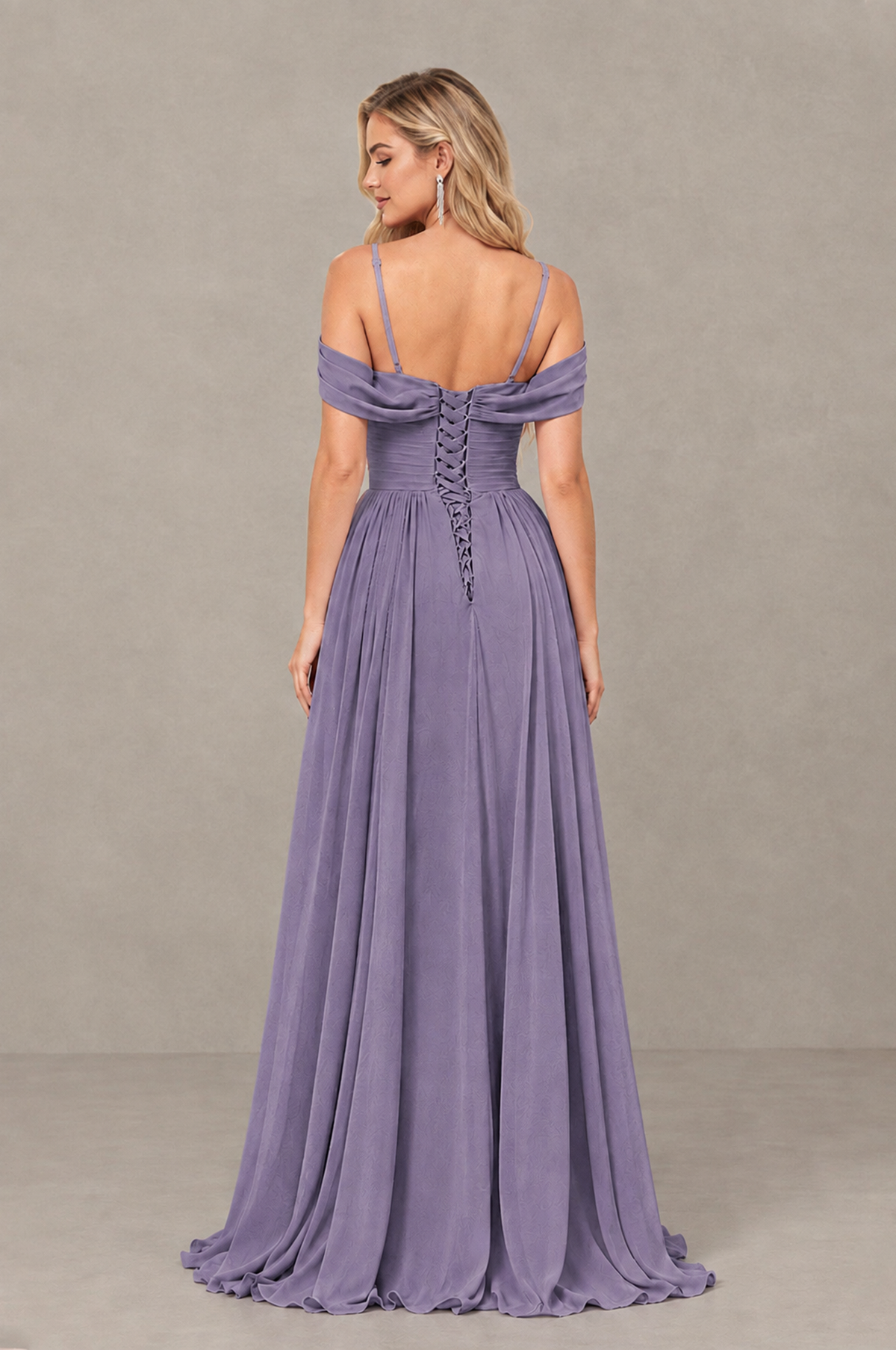 BOLODOO Wisteria Off-Shoulder Bridesmaid Dress with Slit - Wisteria