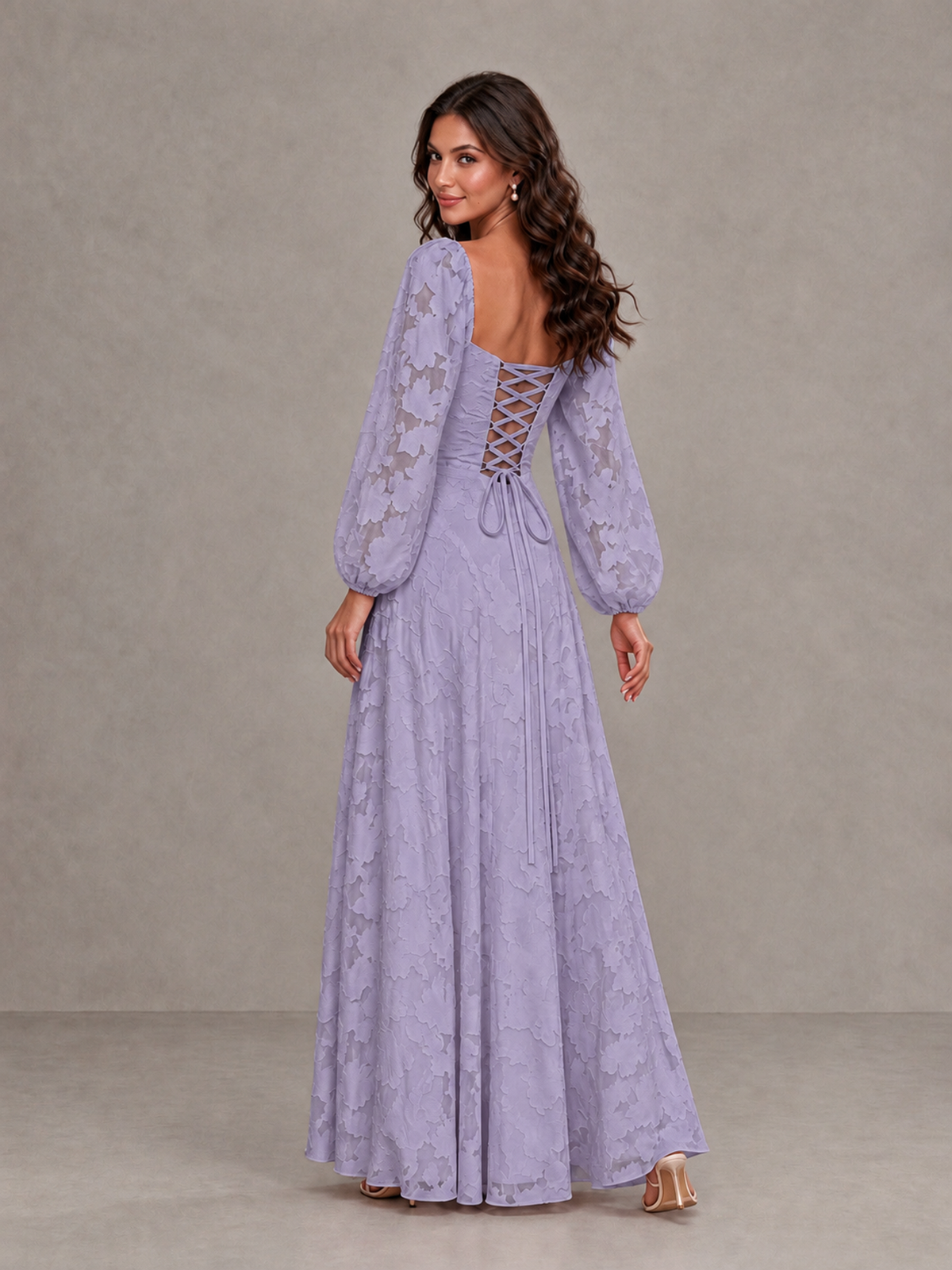 BOLODOO Wisteria Floral Long Sleeve A-Line Bridesmaid Dress - Wisteria - Wisteria_2