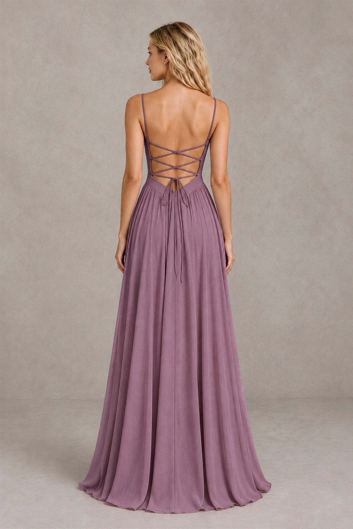 BOLODOO Wisteria Spaghetti Strap A-Line Bridesmaid Dress with Slit - Wisteria - Wisteria_2