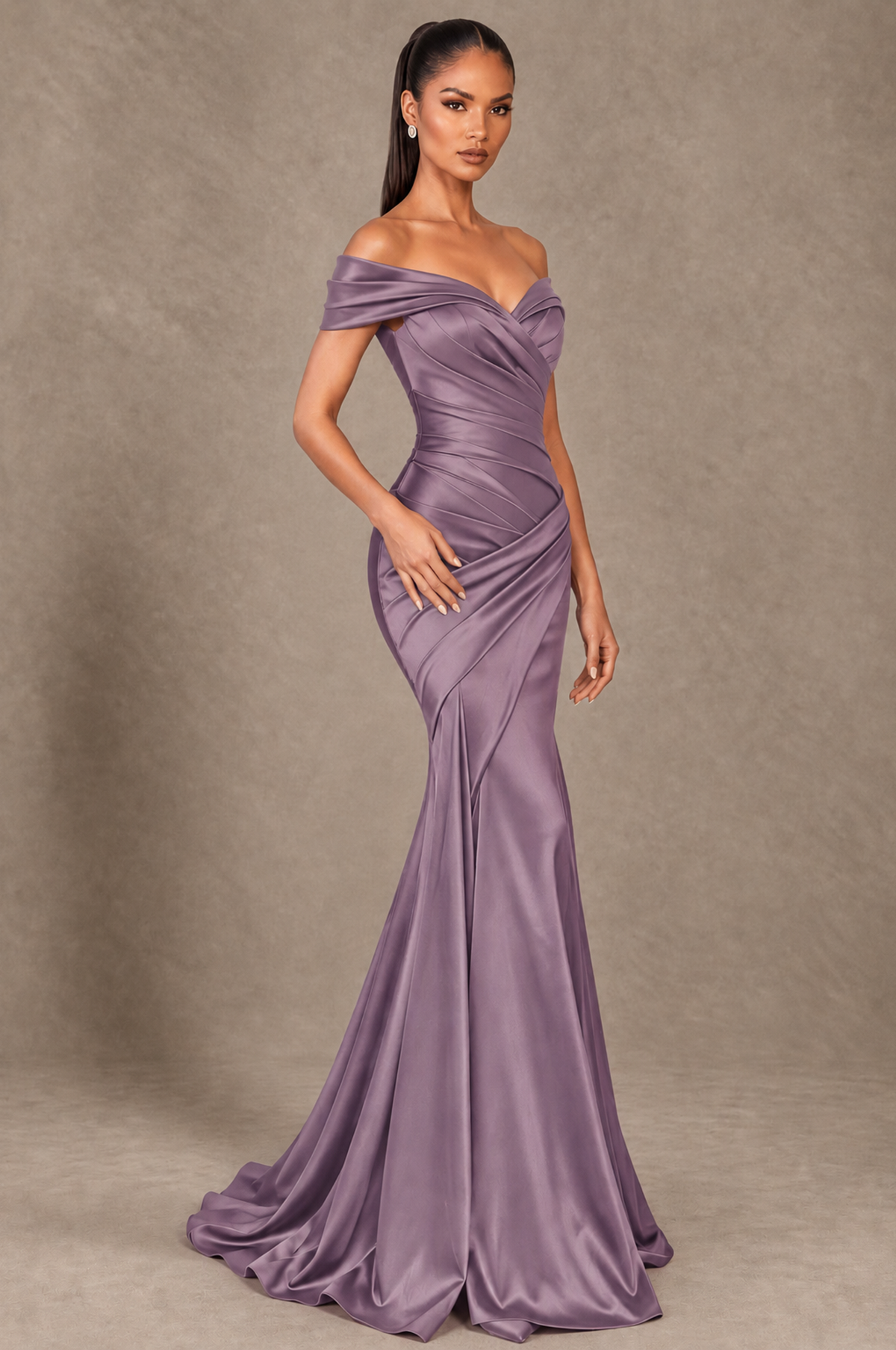 BOLODOO Wisteria Off-the-Shoulder Ruched Satin Mermaid Evening Dress - Wisteria - Wisteria_2