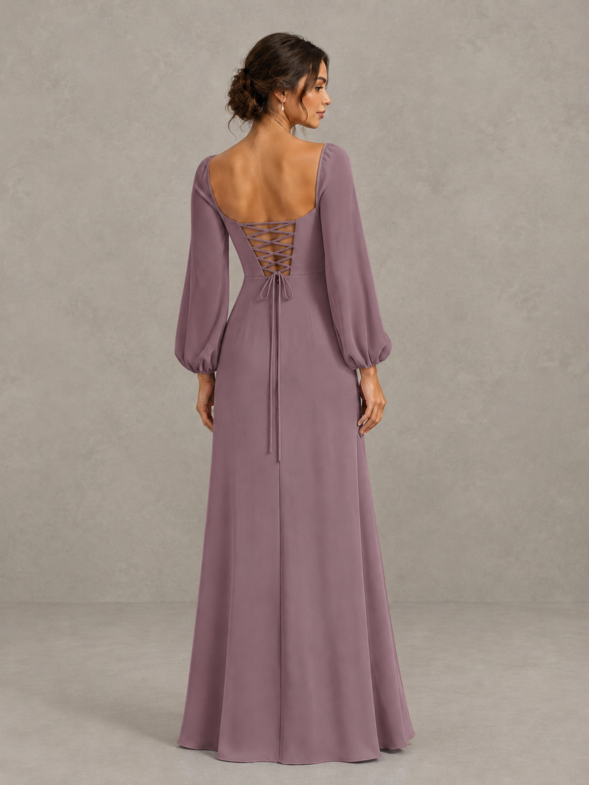 BOLODOO Wisteria Square Neck Long Sleeve Bridesmaid Dress with High Slit - Wisteria - Wisteria_2